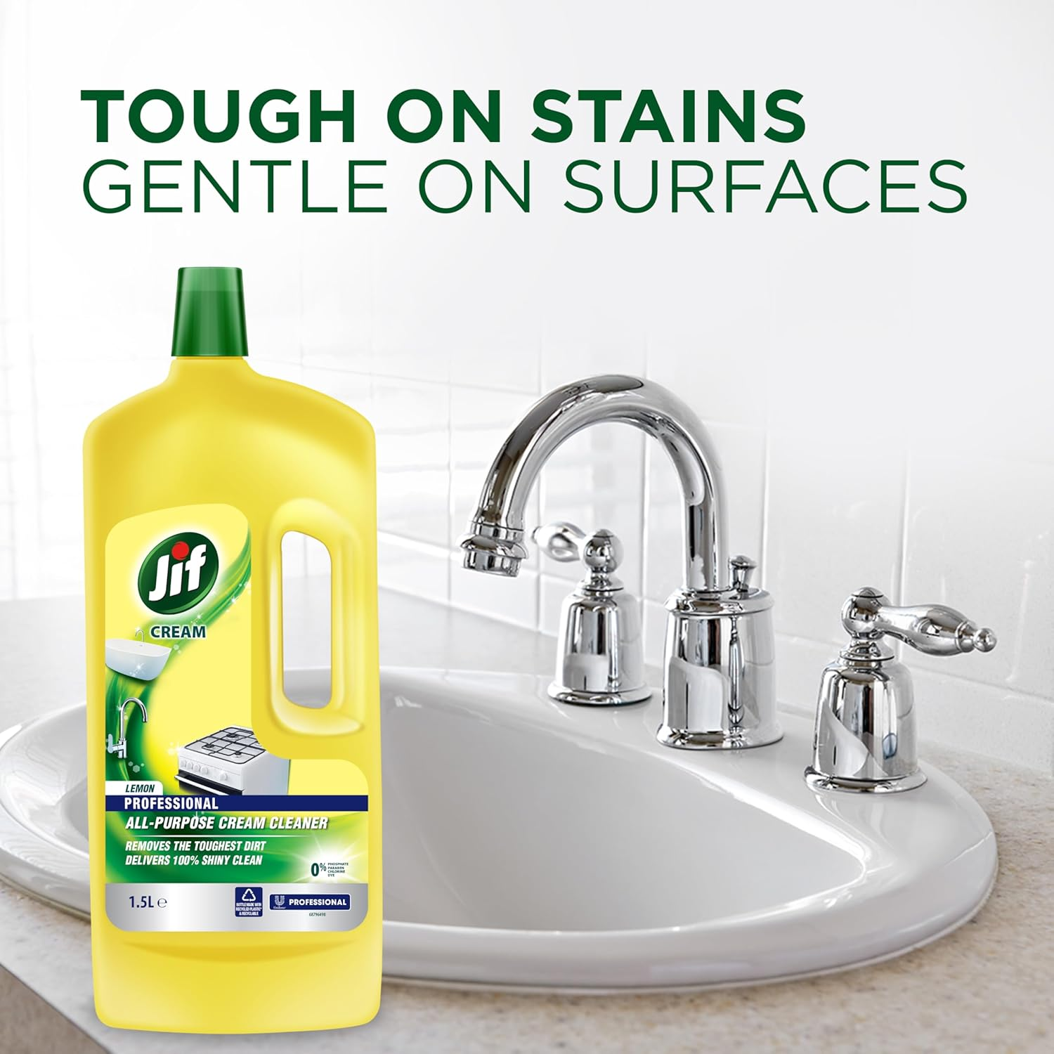 Jif Professional Lemon Cream Cleaner 1.5L &ndash; Multi-Purpose Surface Cleanser with Natural Micro Crystals &ndash; Plant-Based, Kitchen & Bathroom Use, Streak-Free Finish