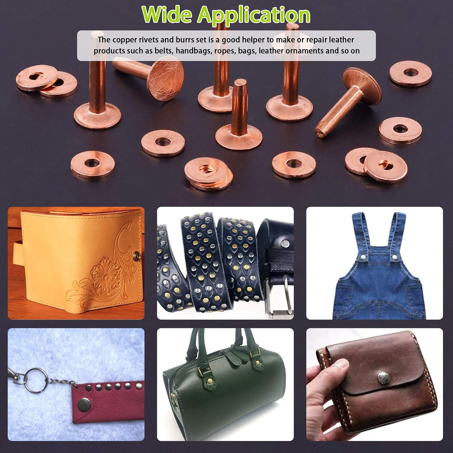 Keadic 18 Sets Copper Rivets and Burrs with Rivet Fastener Install Setting Tool and Hole Punch Cutter for Leather Products: Belts, Handbags, Ropes, Bags, Leather DIY Craft Supplies （Size 9 and 12) image number 2