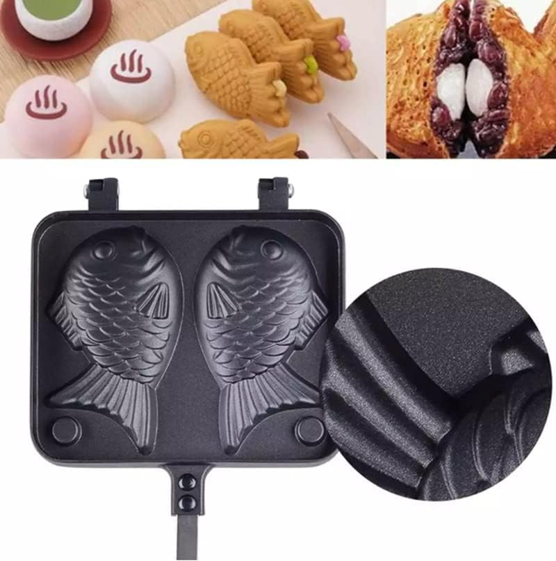 Yeshine Taiyaki Fish Shaped Bakeware, Nonstick Waffle Cake Maker Pan, Double Fish Shaped Food Fryer, Pancake Tools image number 3