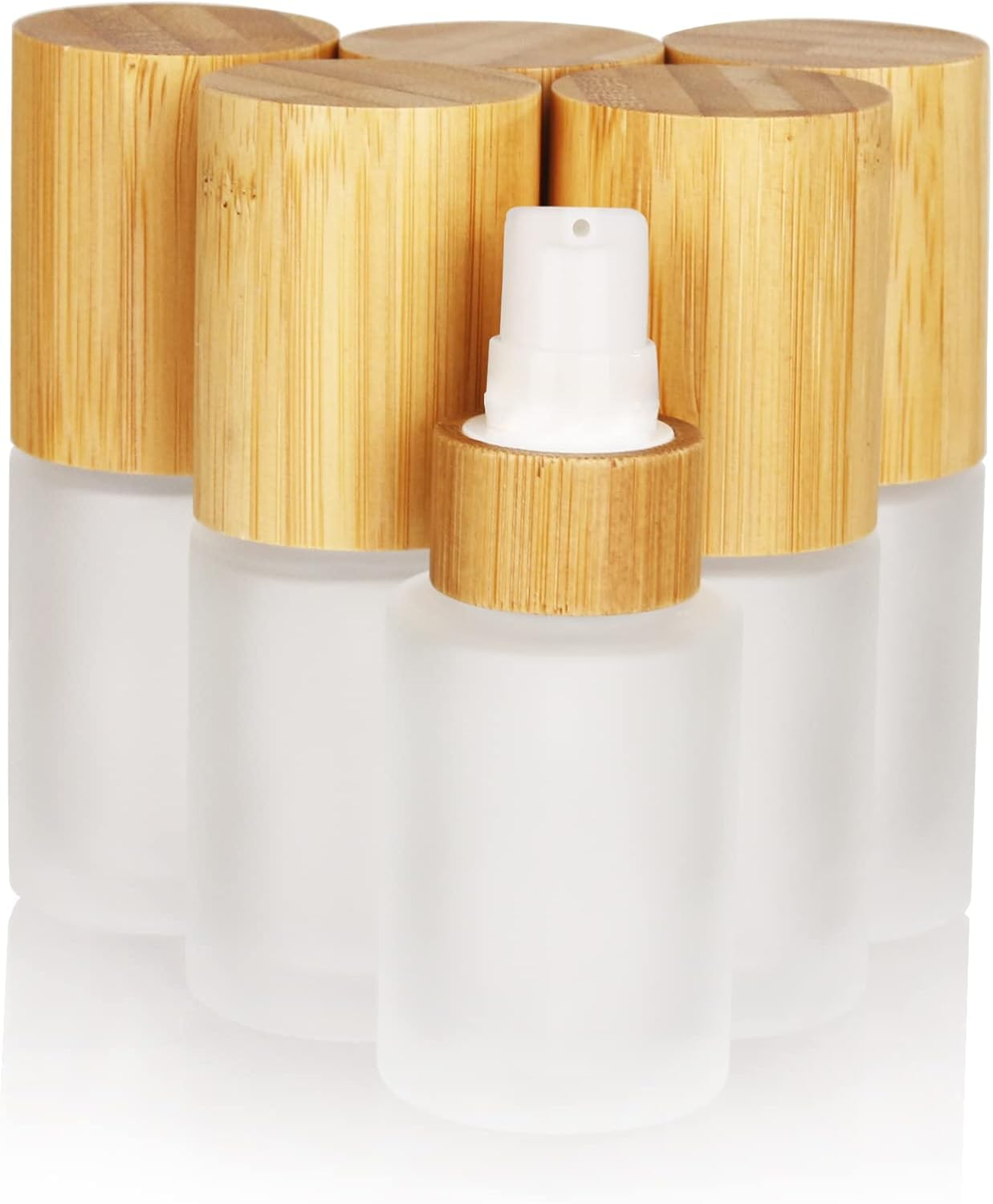 COSIDEA 6 Pcs Empty 1Oz / 30Ml Bamboo Lids Frosted Glass Bottle with Lotion Pump Dispenser, Refillable Emulsion Cosmetic Cream Bottles, Toiletries Refill Travel Container image number 7