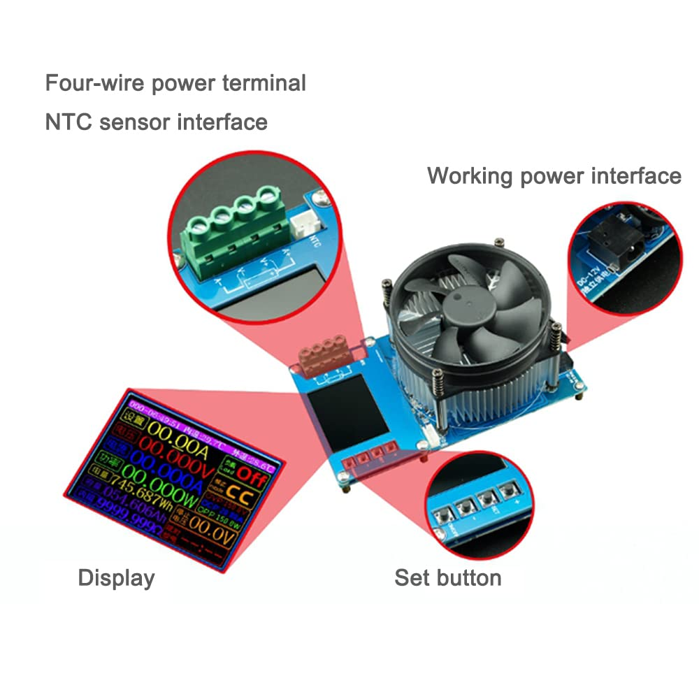 Sazak 150W 20A Adjustable Constant Current Electronic Load 2.4Inch TFT Color Display 4 Working Modes USB Lithium Battery Capacity Monitor Tester Discharge Meter image number 2