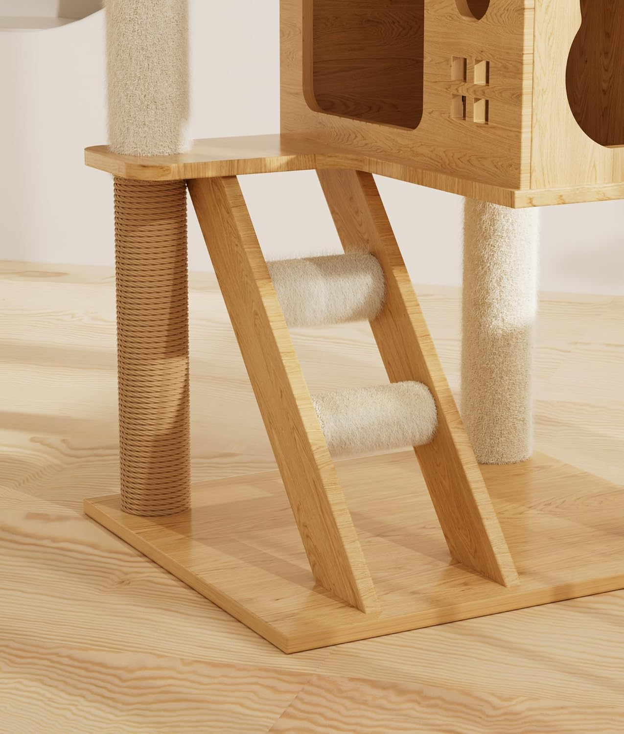 VIC Wooden Cat Tree, 150Cm/130Cm/120Cm Cat Furniture with Scratching Posts, Modern Cat Tower with Hammocks, Toys, Cat Condo Modern Environmental-Friendly Woodcraft Style (1.3M) image number 3