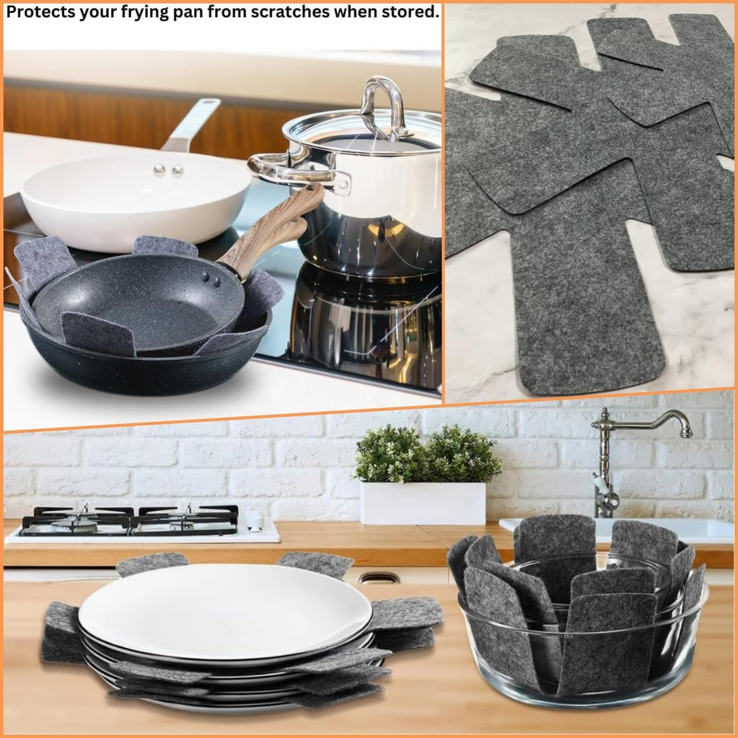 Taicols Pot and Pan Protectors, 15 Pcs Cookware Protector Sets, Non-Slip Pans Separator to Prevent Scratches, 3 Different Sizes of Pot Covers, Pots and Pans Divider Non-Slip Mats (Gray) image number 6