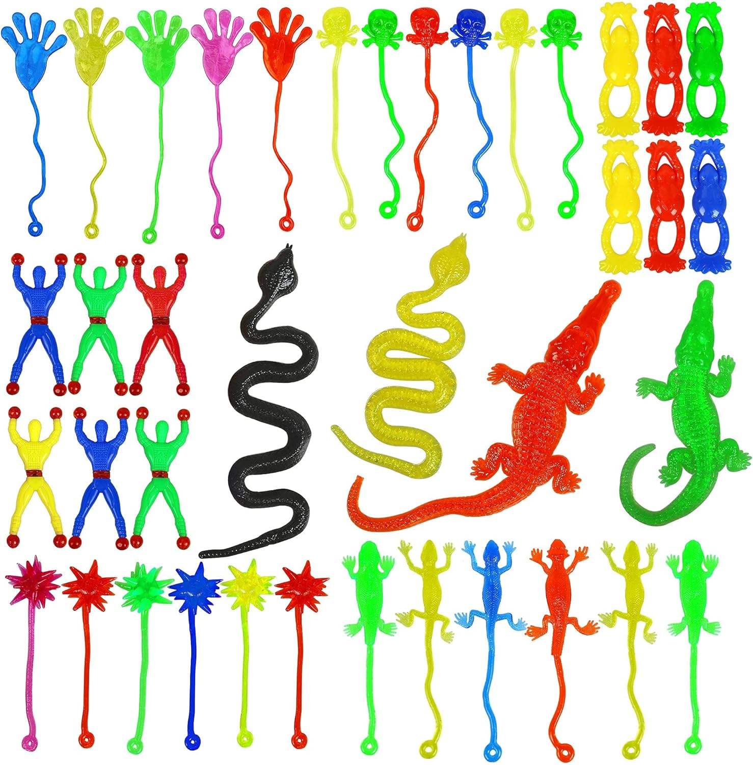 46 Pieces Vinyl Stretchy Sticky Toys Assorted Novelty Large Sticky Hands, Wall Climber Men, Hammer, Lizards, Skull and Flying Frog for Children Kids Party Favors, Birthdays image number 3