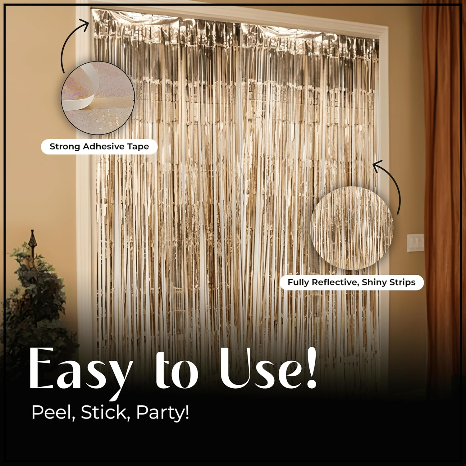 Famvida 3Pcs Champagne Gold Foil Curtain Backdrop Curtain 3.2Ft X 8.2Ft, Door Tinsel Curtains Backdrop, Party Backdrop Decoration for Engagement, Wedding, Bridal Shower, Birthdays, and More image number 4