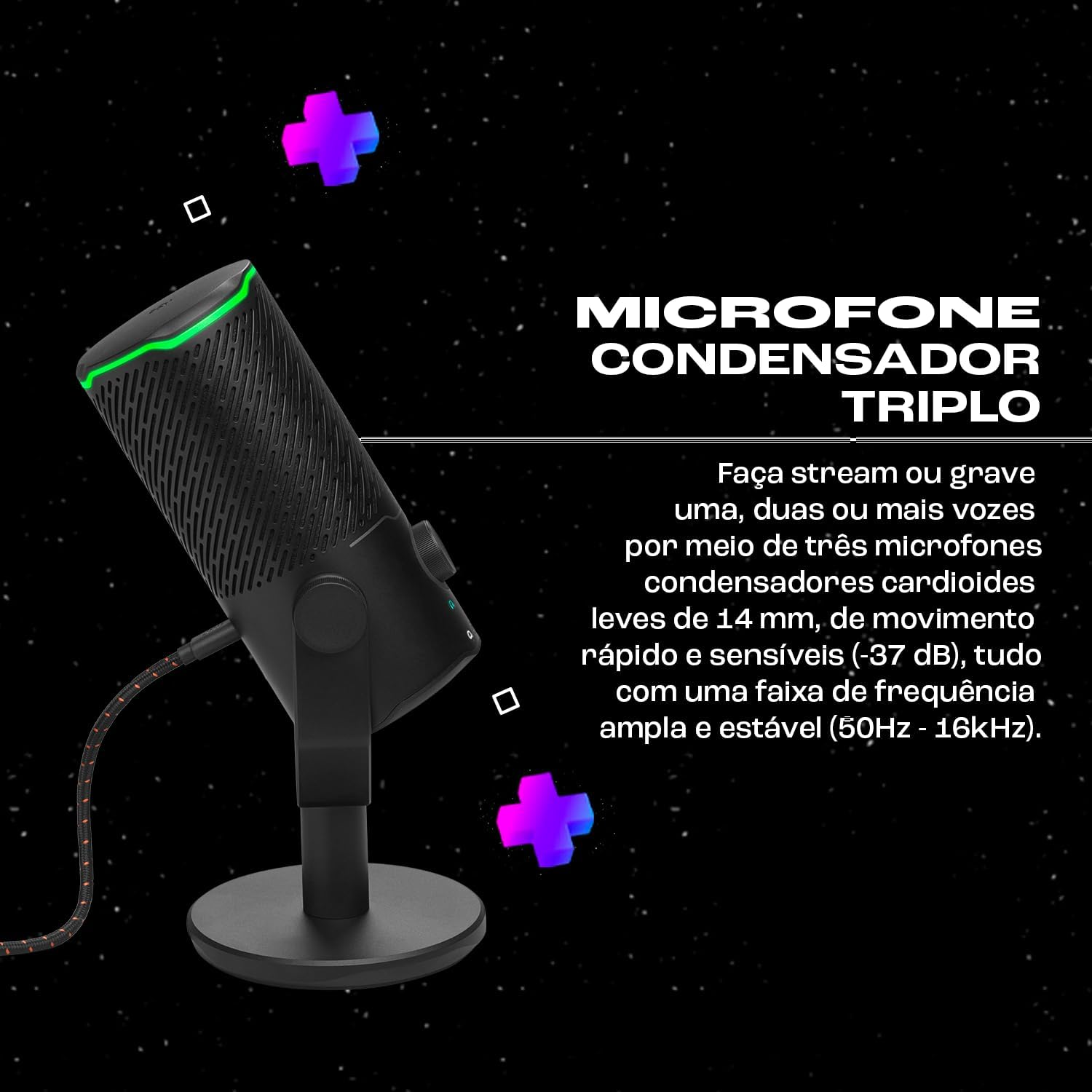 JBL Quantum Stream Studio, Triple Condenser Microphones for Perfect Streaming, Four Selectable Voice Pick-Up Patterns, Tap-To-Mute Button with RGB Ring Indicator, RGB VU Meter, Chrome image number 3