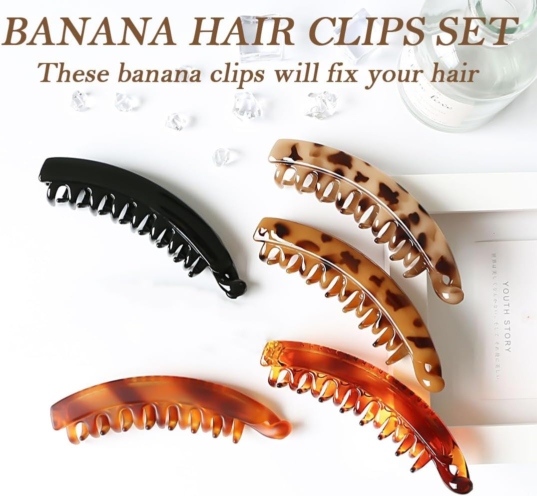 XYTAHDM 5 Pieces Banana Clip Vintage Large Banana Hair Clip Banana Hair Clips for Ladies and Girls Hair Accessory Beauty Headpiece image number 1