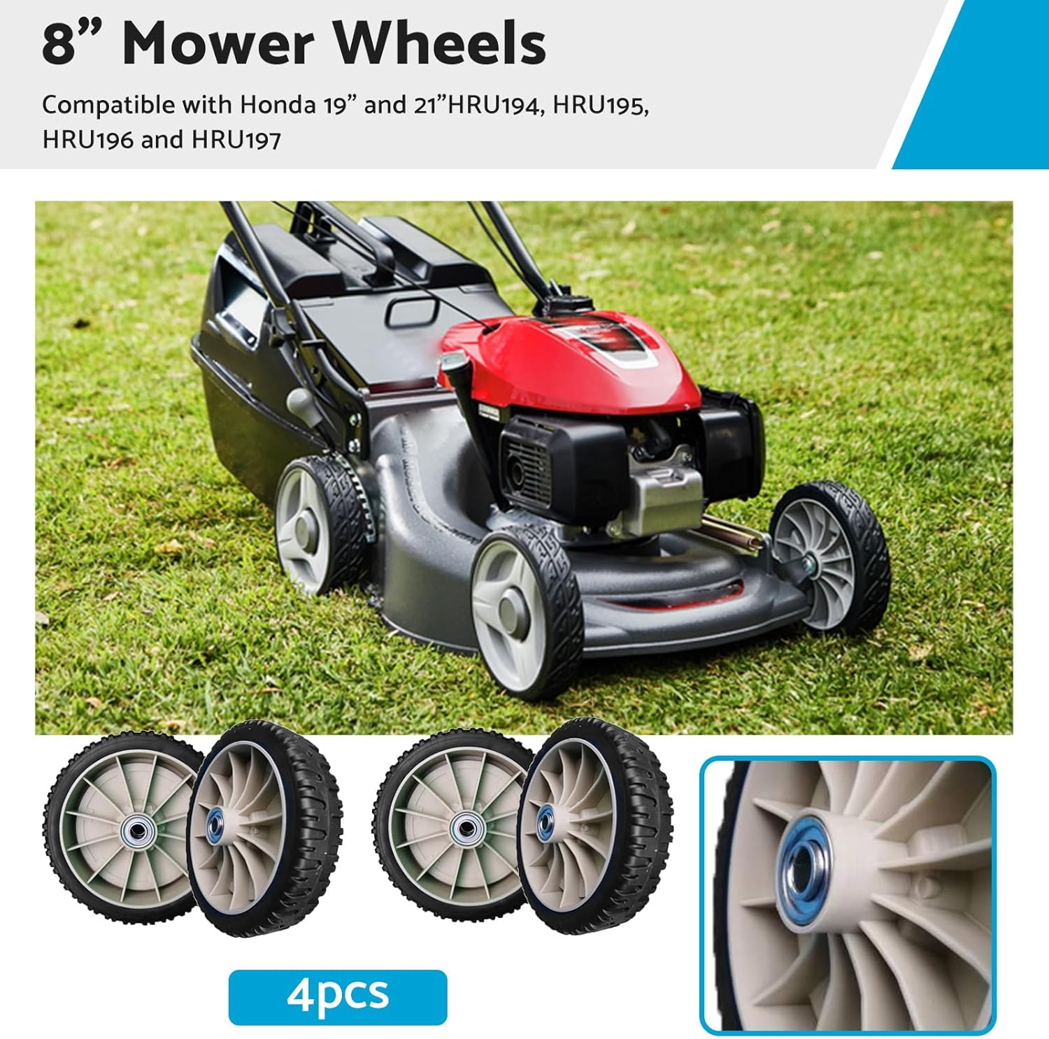 4PCS 4X8" Lawn Mower Wheels Kit Suitable for Honda 19" and 21" HRU194 HRU195 HRU196 & HRU197 image number 6
