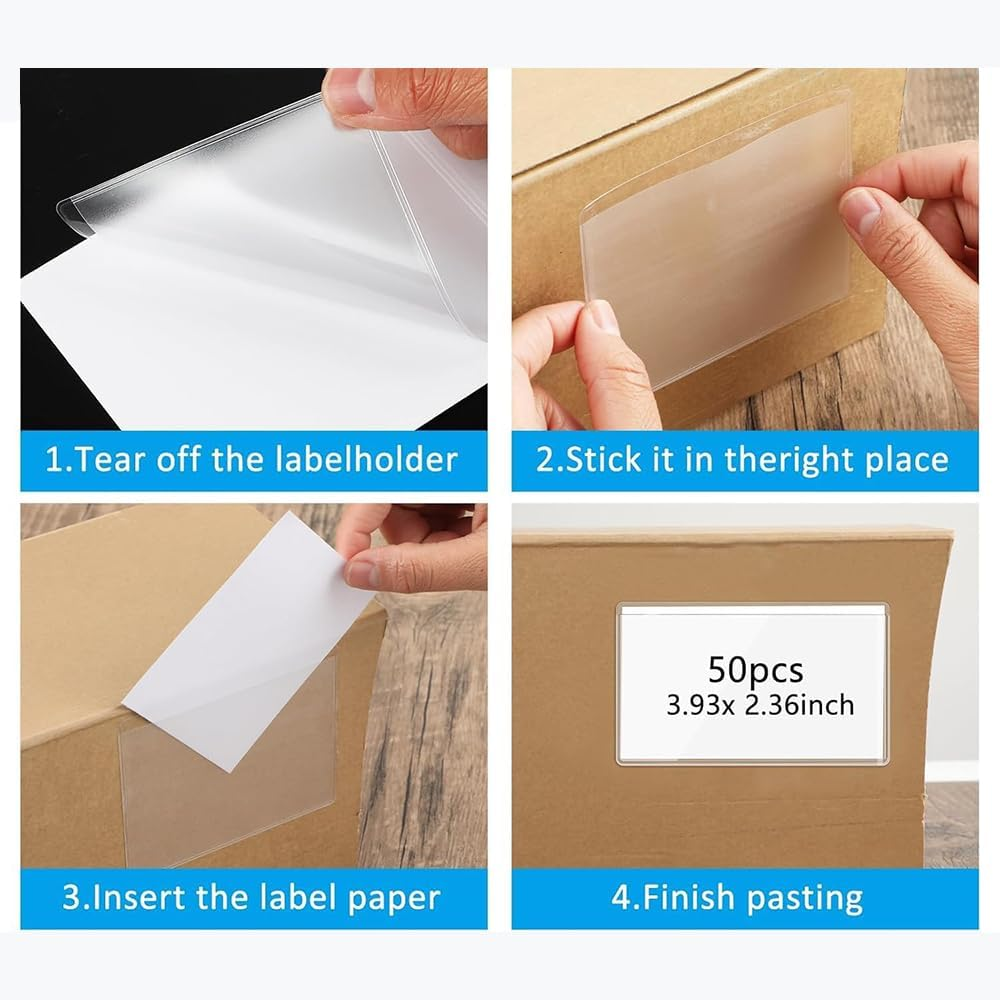Self-Adhesive Index Card Document Sleeve, 50Pcs Self Adhesive Index Card Document Sleeve,Self-Adhesive Label Holder Card Document Sleeve Label Holder Clear Library Card Holders image number 6