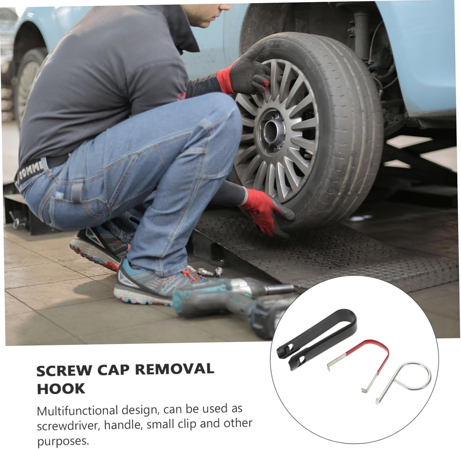 PENIKOKO 3Pcs Wheel Hub Lug Nut Cover Removal Tool Hook Car Hubcap Removal Sturdy and Comfortable Automotive Maintenance image number 3