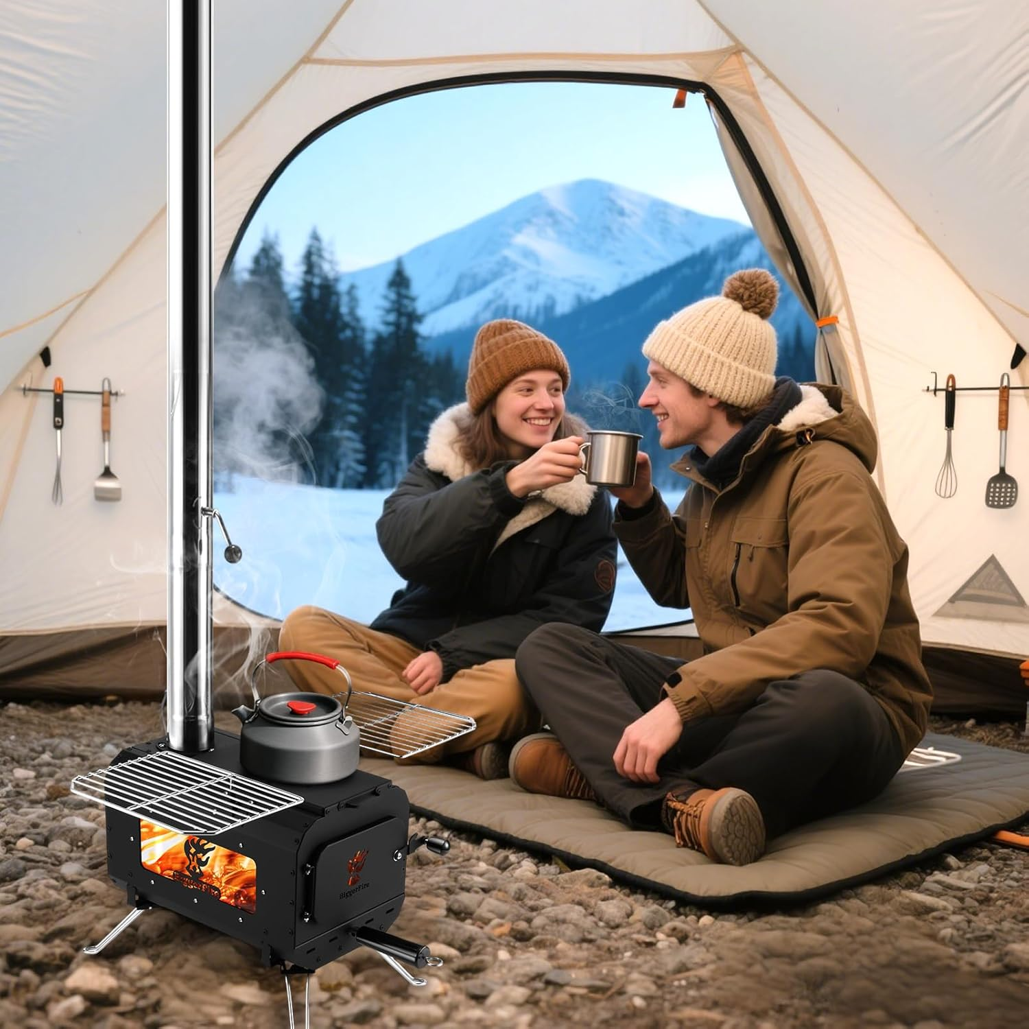 Biggerfire Tent Stove Portable Camping Stove Black Wood Stove Tent Heater for Tents Accommodation and Outdoor Camping image number 1