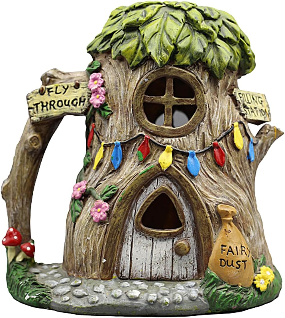 Solar Light Fairy Garden House, Fairy Garden House Solar Outdoor Statue, Backyard Halloween Decoration, Outdoor Statues, Outdoor, Lawn Ornaments for Home and Outdoor Decor Pochy image number 6