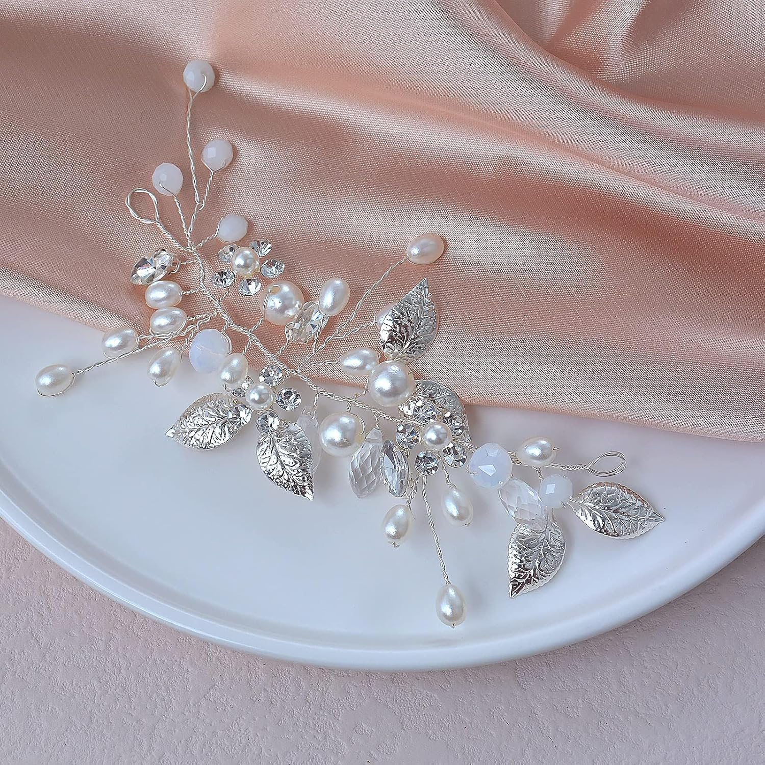 Bridal Crystal Headband, Flower Leaf Headpiece, Wedding Hair Accessories for Bride, Hair Accessories for Women and Girls (Silver) image number 1