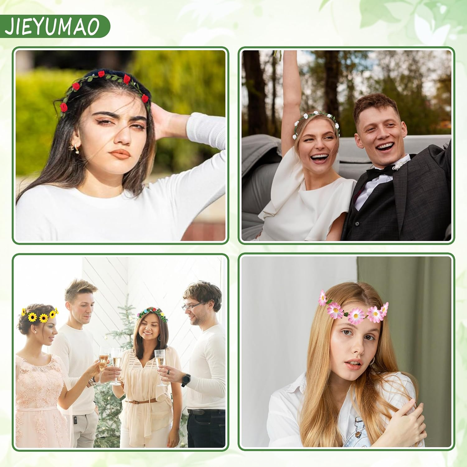 JIEYUMAO 8Pcs Flower Crown, Various Styles Artificial Floral Crown for Women, Fashion Daisy Flower Headband Floral Garland Headband Greenery Crown Bridal Hair Garland for Wedding Festival Party image number 1