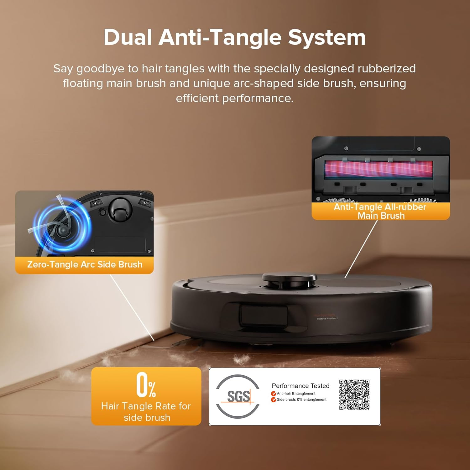 Roborock Qrevo L Robot Vacuum and Mop, All-In-One Vacuum Cleaner, 10,000Pa Powerful Suction, Self Emptying & Refilling, Self Mop Washing & Air Drying, Anti-Tangle Brushes for Home, Pet Hairs, Black image number 6