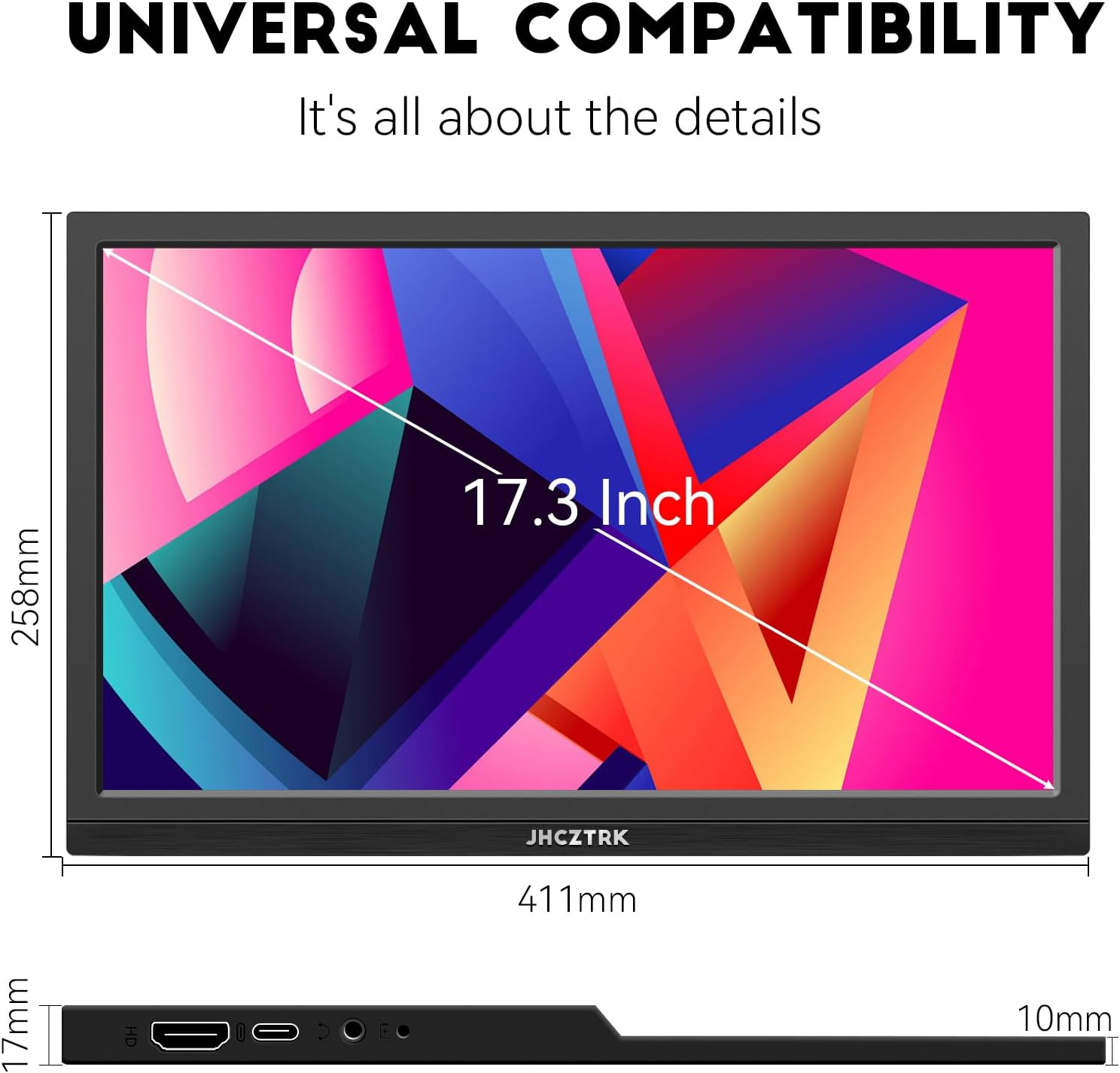 Portable Monitor 17.3Inch 1600X900 HDMI USB-C Laptop Gaming Monitor with Built-In Speakers and Stand External Slim Travel Monitor Mac Smartphone PS4/PS5 Gaming Monitor Second Monitor image number 5