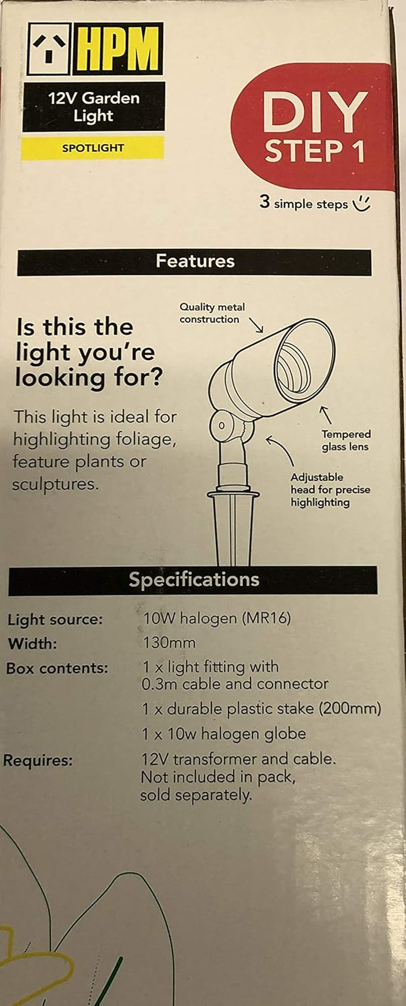 HPM 12V 10W Halogen Mini Garden Spotlight Black