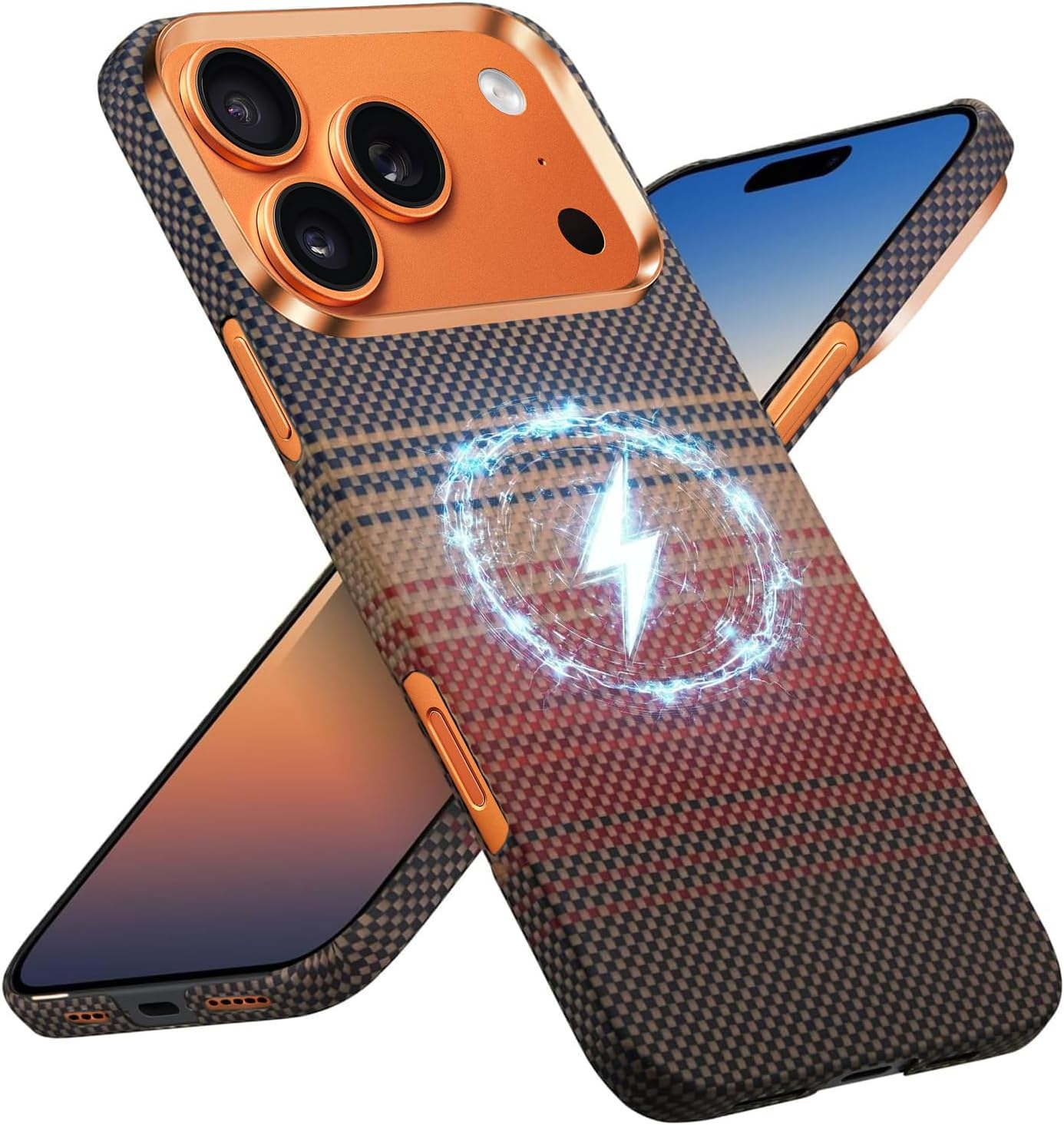 Case for Iphone 17 Pro Max: Business Men Slim Magnetic anti Fall Cover (Compatible with Magsafe) - 1500D Aramid Fiber Textures Design Thin & Light Cover with a Caseless Feel - 6.9 Inch (Sunset Gold)