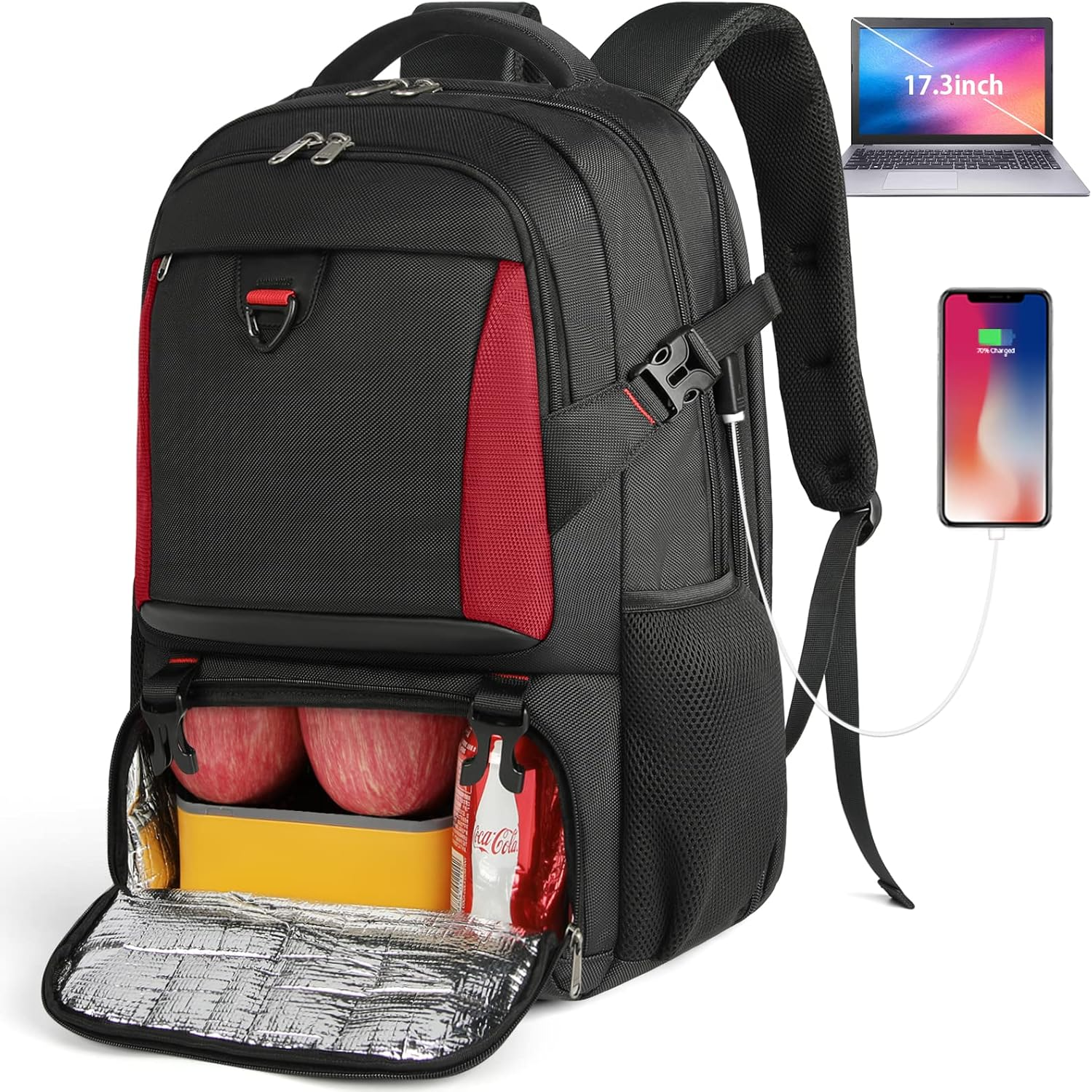 NEWHEY Lunch Backpack, 17.3 Inch Laptop Backpack with USB Charging Port 50L Waterproof Travel Backpack for Men Women