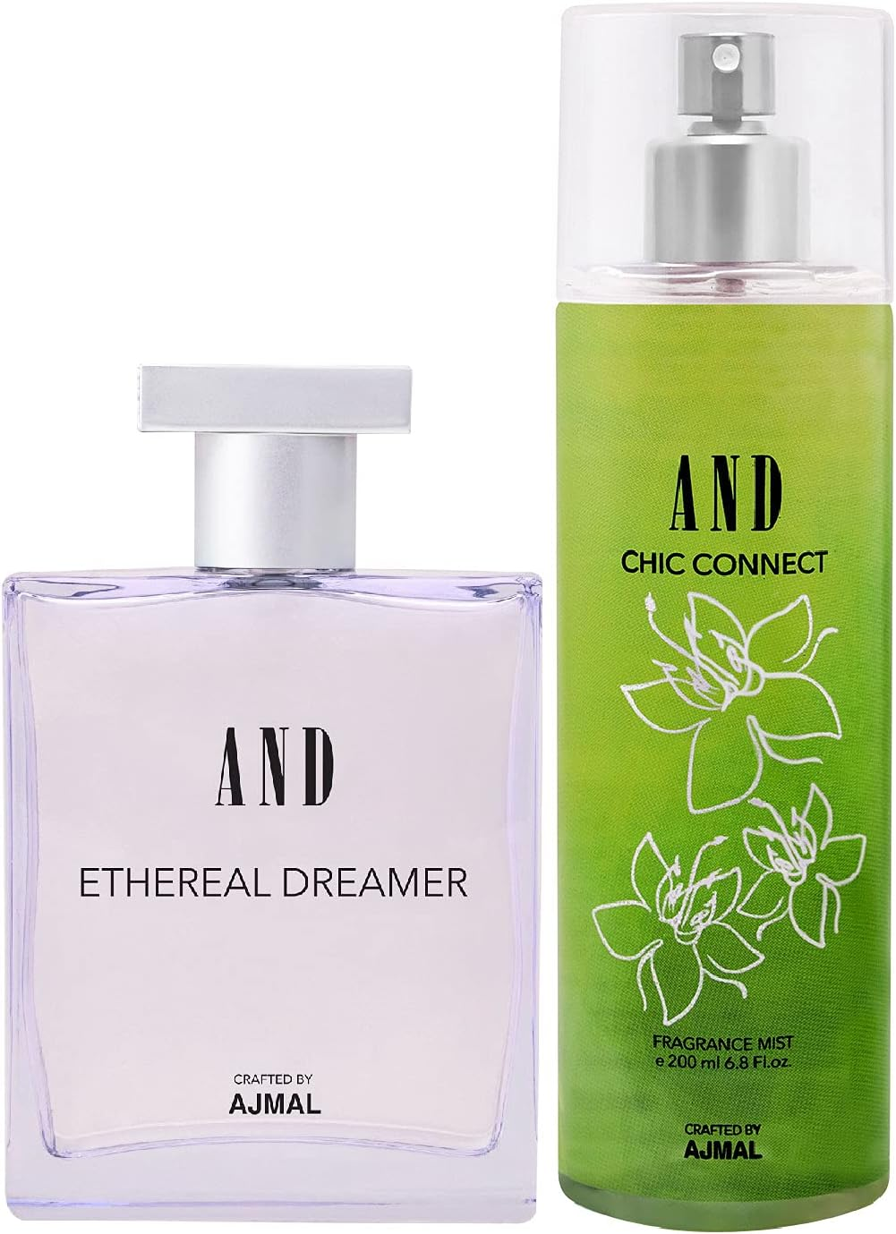 AND Ethereal Dreamer Eau De Parfum 100ML & Chic Connect Body Mist 200ML Pack of 2 for Women Crafted by Ajmal + 2 Parfum Testers
