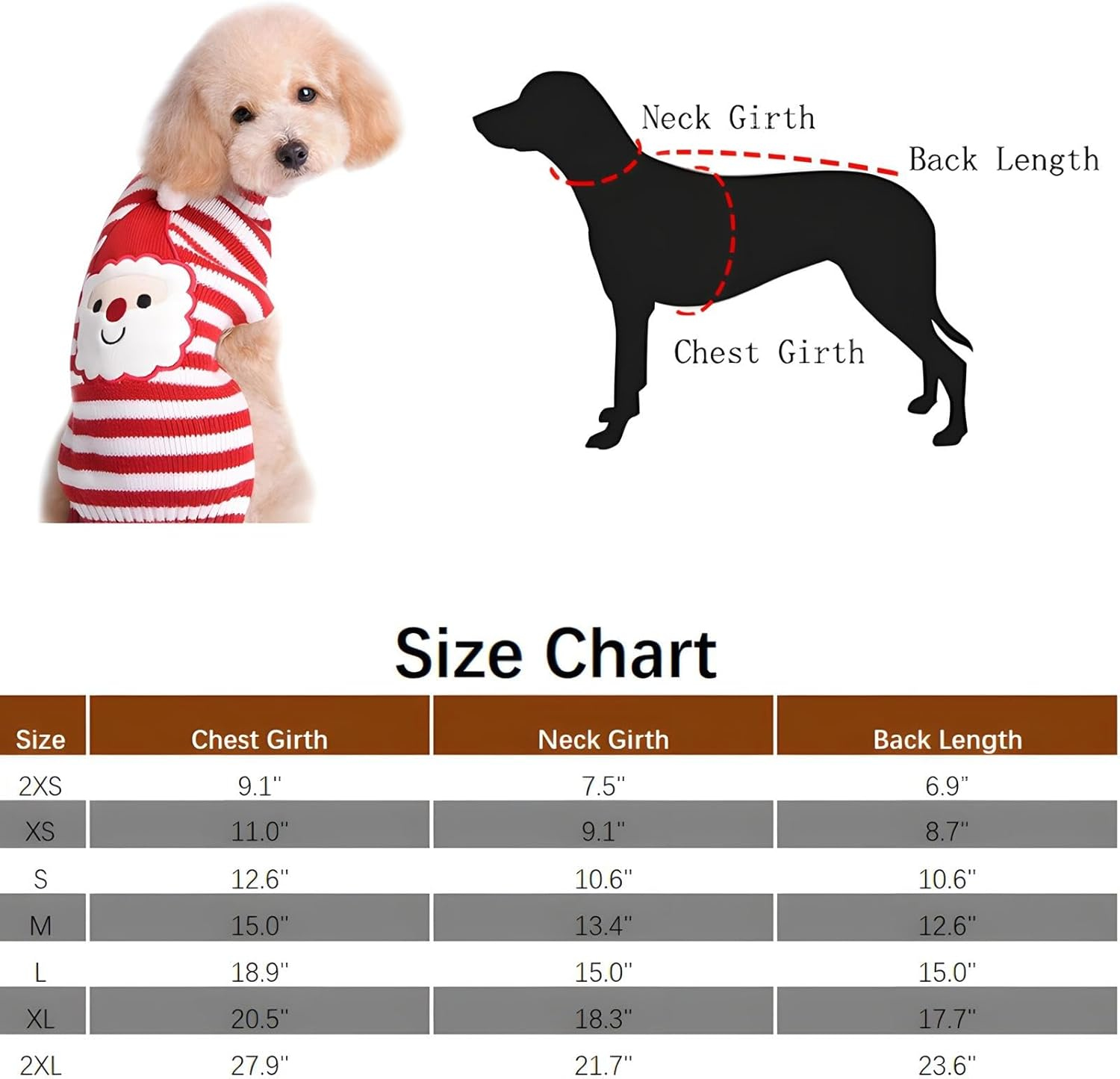 NACOCO Santa Claus Pet Sweater Dog Sweaters Cold Weather Outfit for Small to Medium Sized Dogs and Cats for Christmas Day (Medium) image number 5