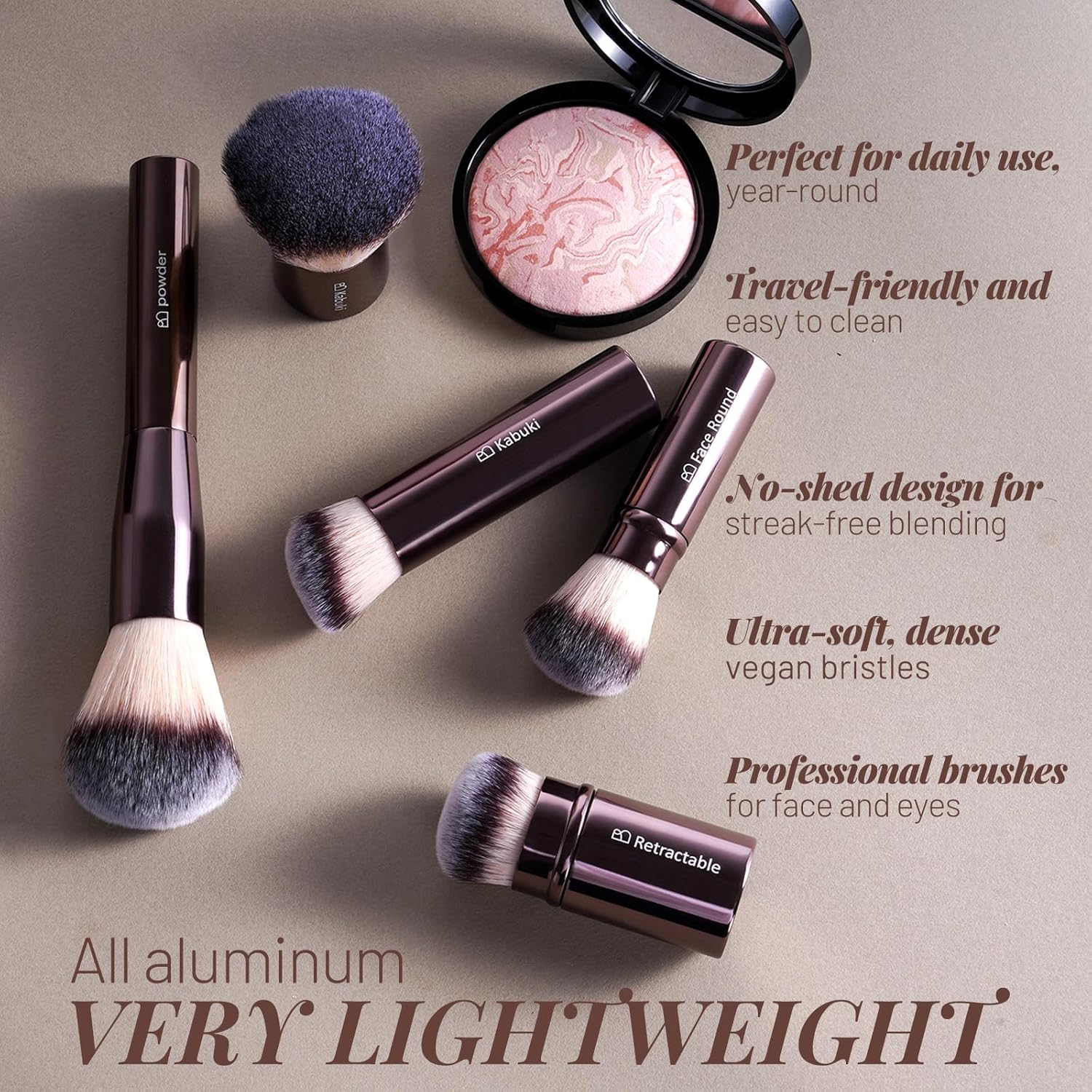 BS-MALL Makeup Brushes Kit &ndash; Professional Makeup Tools with Travel Case, Includes Foundation, Powder, Concealer, Lip & Eyeshadow Brushes for Daily Use & Versatile Occasions (Aluminum Tube Coffee) - Aluminum Tube Coffee image number 4