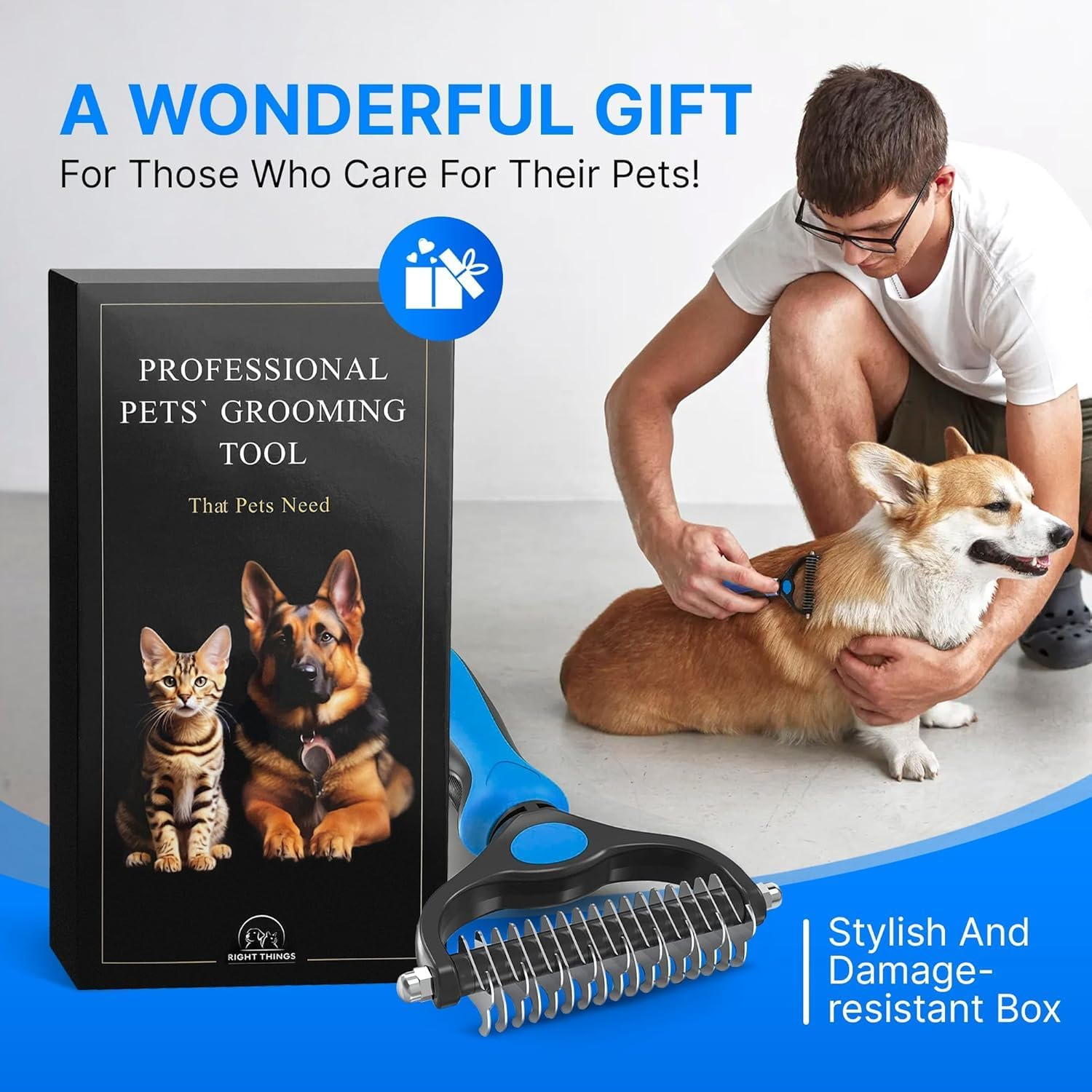 Dog Rake Brush for Shedding &ndash; Undercoat Rake for Long Haired Dogs &ndash; Reduces Loose Fur and Mats by 95% image number 2