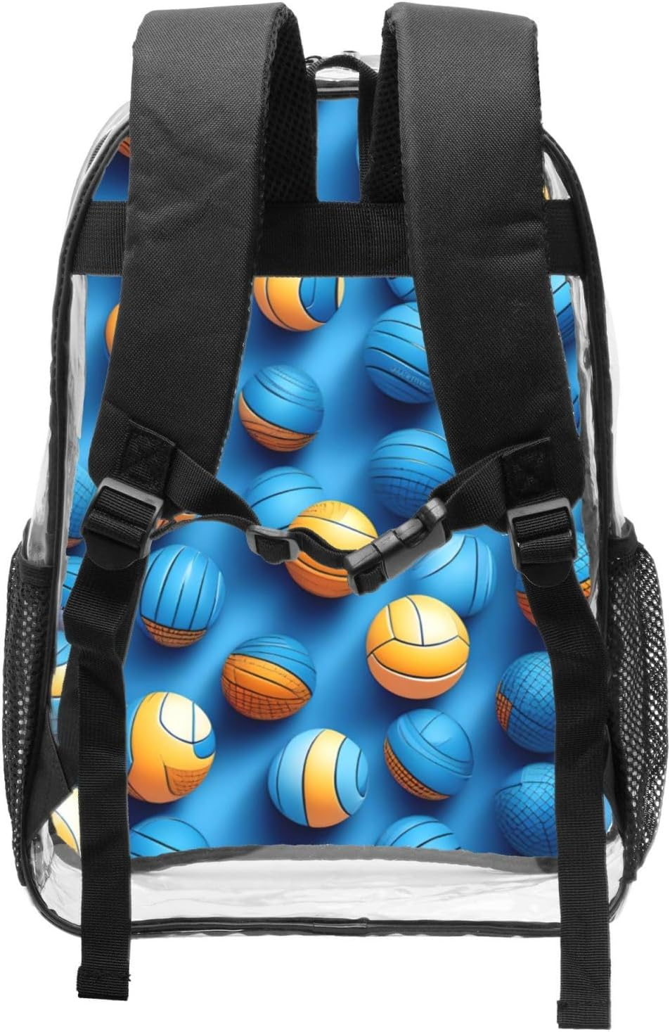 Blue Volleyball Print Students Transparent Backpack School Travel Bookbag Versatile Pockets Boys Girls