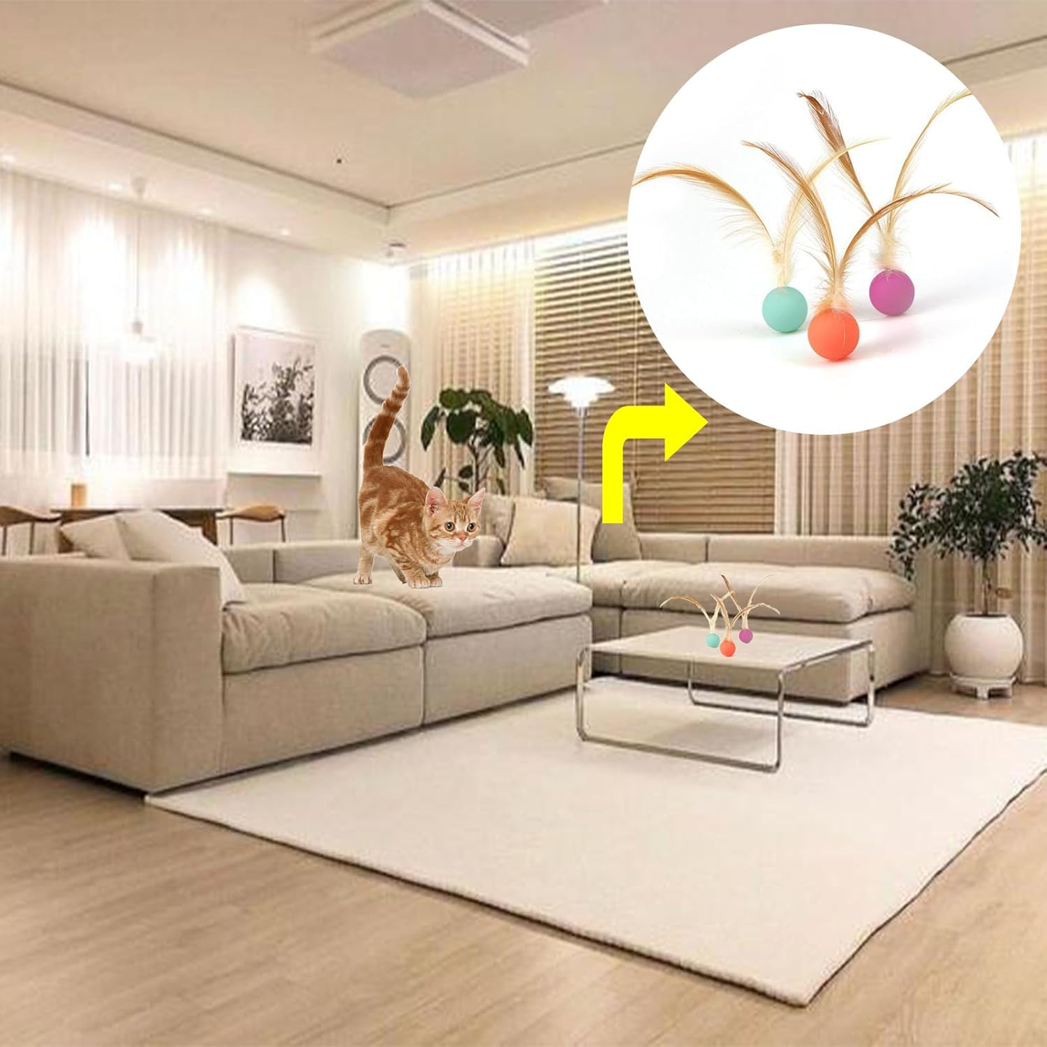 1 Pack Folded Cat Tunnel and Cat Balls Toy with Feathers,Cat Toys Tunnels for Indoor Cats,Cat Toys Bouncy Balls for Indoor Interactive Cats Soft Kitten Toys