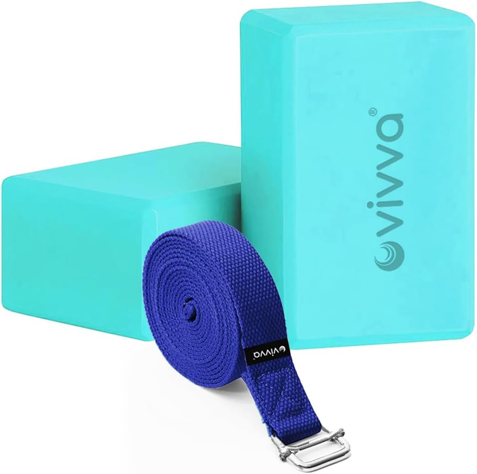 Vivva Yoga Blocks 2 Pack with Strap Non-Slip Extra Large 9 X 6X 4 Inches, EVA Foam Yoga Brick with 250Cm Yoga Strap to Improve Strength Balance for Yoga Pilates Meditation