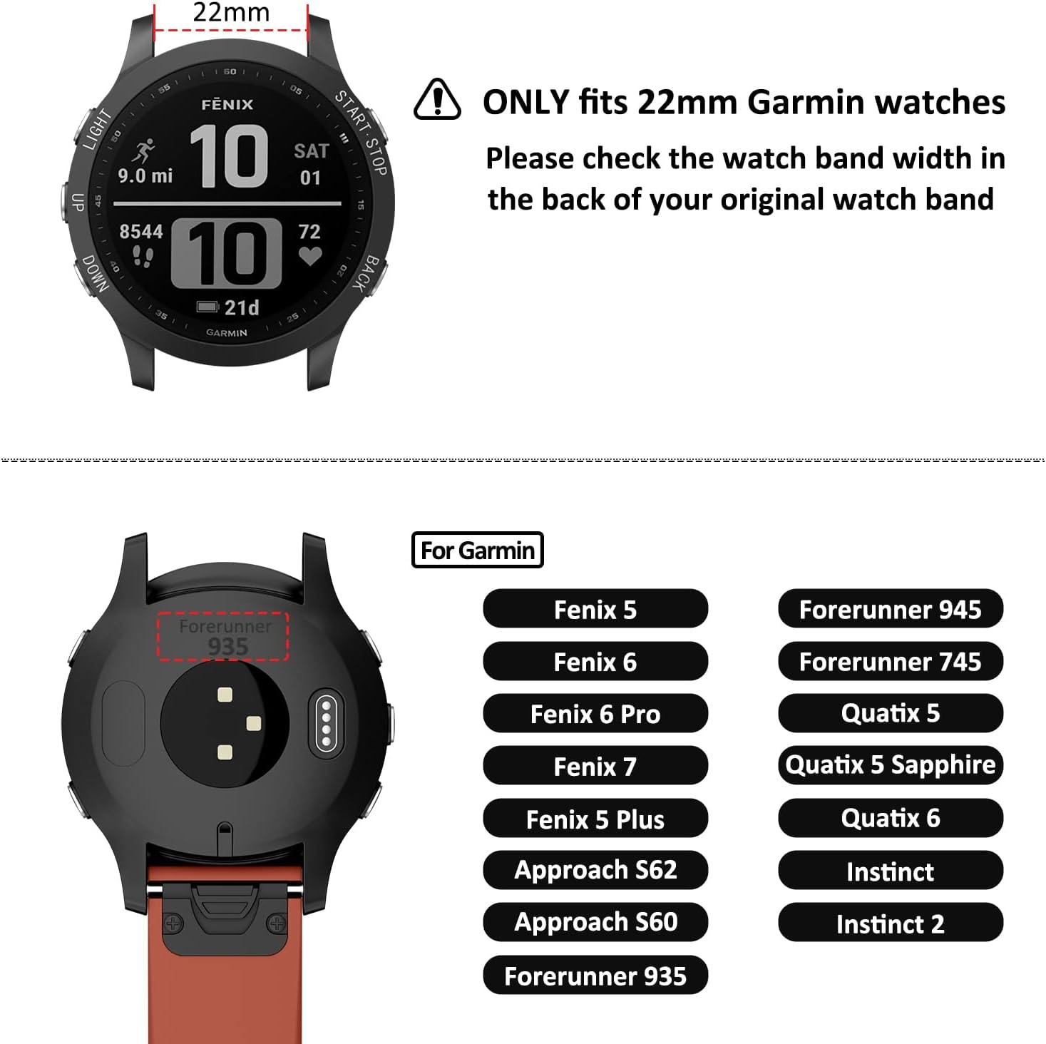 Quick Release Sport Bands for Garmin Fenix 7 Band/Fenix 6 Band/Garmin Forerunner 935 Band, 22Mm Silicone Breathable Replacement Strap for Garmin Fenix 7/Fenix 6/Approach S60/S62/Forerunner 955/945/935 image number 4