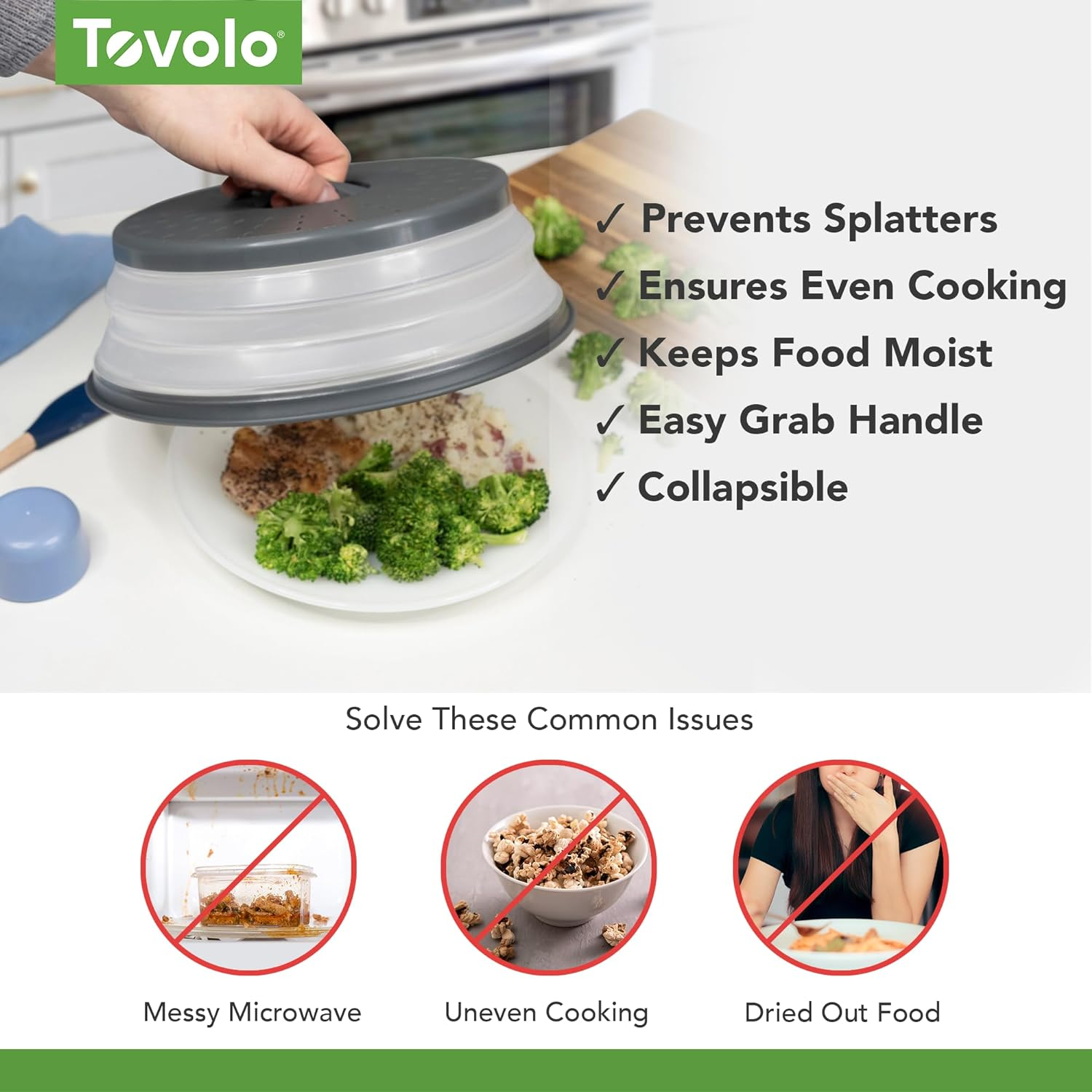 Tovolo Vented, Easy Grip, Collapsible Microwave Cover 10.5 Inch Charcoal - Red image number 6
