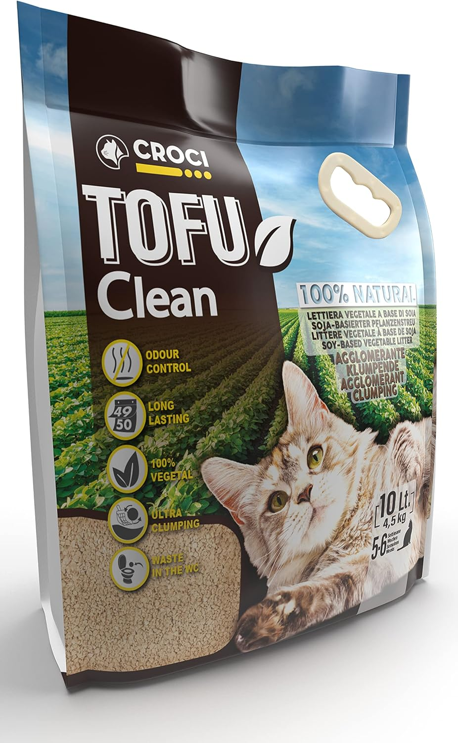 Croci Tofu Clean Litter 10L - Clumping Cat Litter, Biodegradable, Flushes down the Toilet, 100% Vegetable, Long Lasting Anti-Odor Sand image number 4