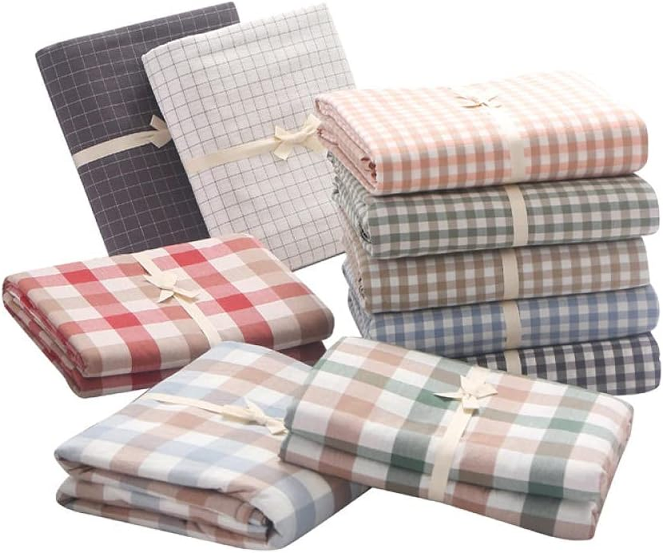 Soft Comfortable Machine Washable Breathable Fitted Bed Sheets,Washed Cotton Plaid Solid Color Bed Linen,Apartment Bedroom Dormitory Single Double King Size-Green_150*200Cm+34Cm image number 1