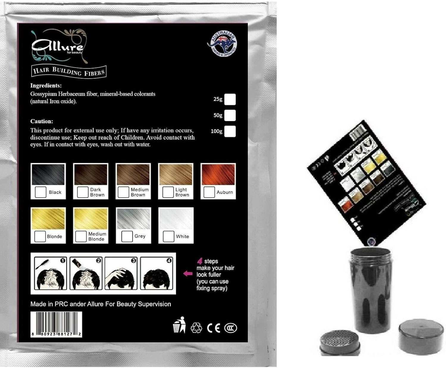 Hair Building Fibres 100% Natural Hair Loss Instant Treatment Thicker Concealer Balding 100G Refill Bag for Men and Women Dark Medium Light Brown Black (Light Brown)