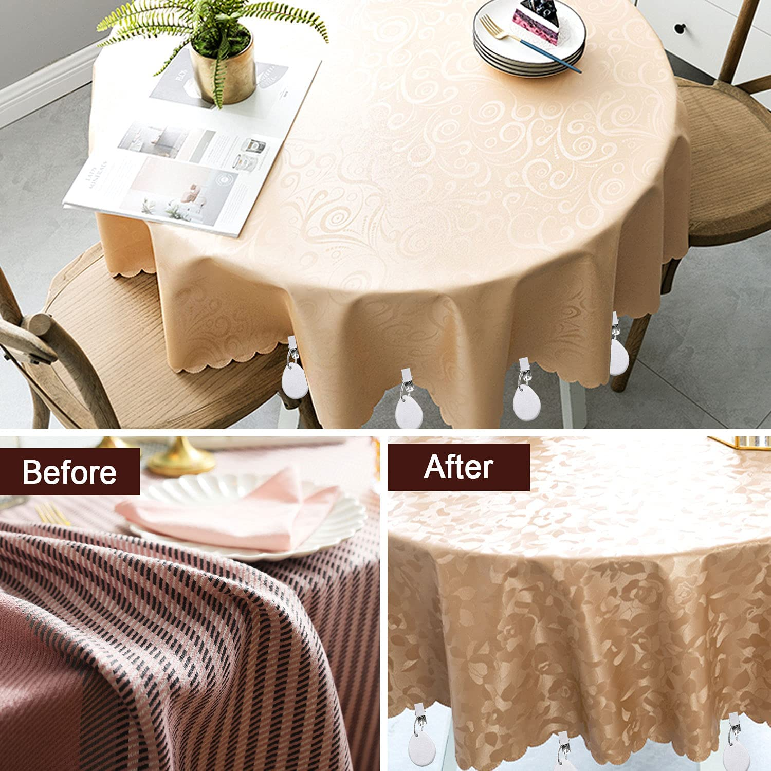 Aulufft 12 Pieces Tablecloth Weights Teardrop Shape Table Cover Weights Stone Tablecloth Weights Hangers with Metal Clip Tablecloth Pendants for Outdoor Picnic Family Dinner Table Cloth Decoration image number 5