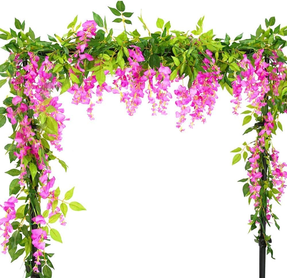 4Pcs 6Ft/Piece Artificial Wisteria Flowers Garland Artificial Vine Rattan Hanging Flower for Wedding Party Home Garden Wall Arch Floral Decoration (Purple)