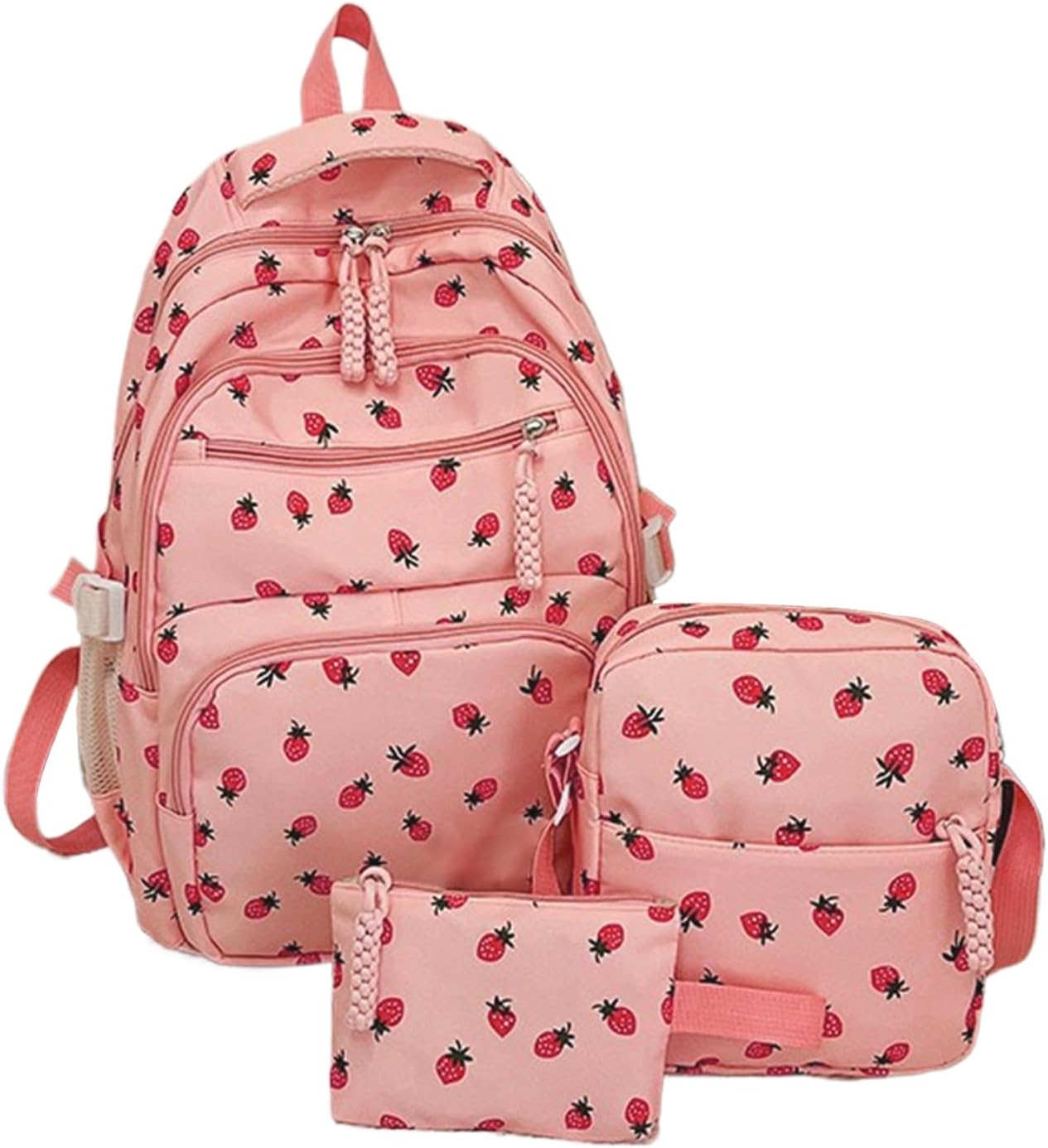 Strawberry Backpack - Women 3-Piece Leisure Bag, Simple College Style Backpack | Laptop School Bookbag with Pen Bag Shoulder Bag, Student Daily Commuting Accessories for Nursery in Front
