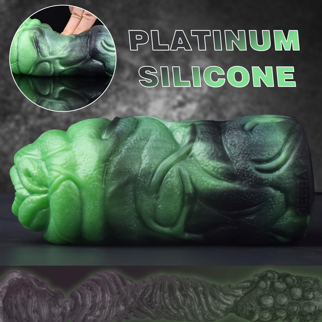 GEEBA Green & Black Mixed Color Male Masturbator,Silicone Made Adult Sex Toys,Textured and Ribbed Tunnel Stroker for Masturbation Pleasure image number 4
