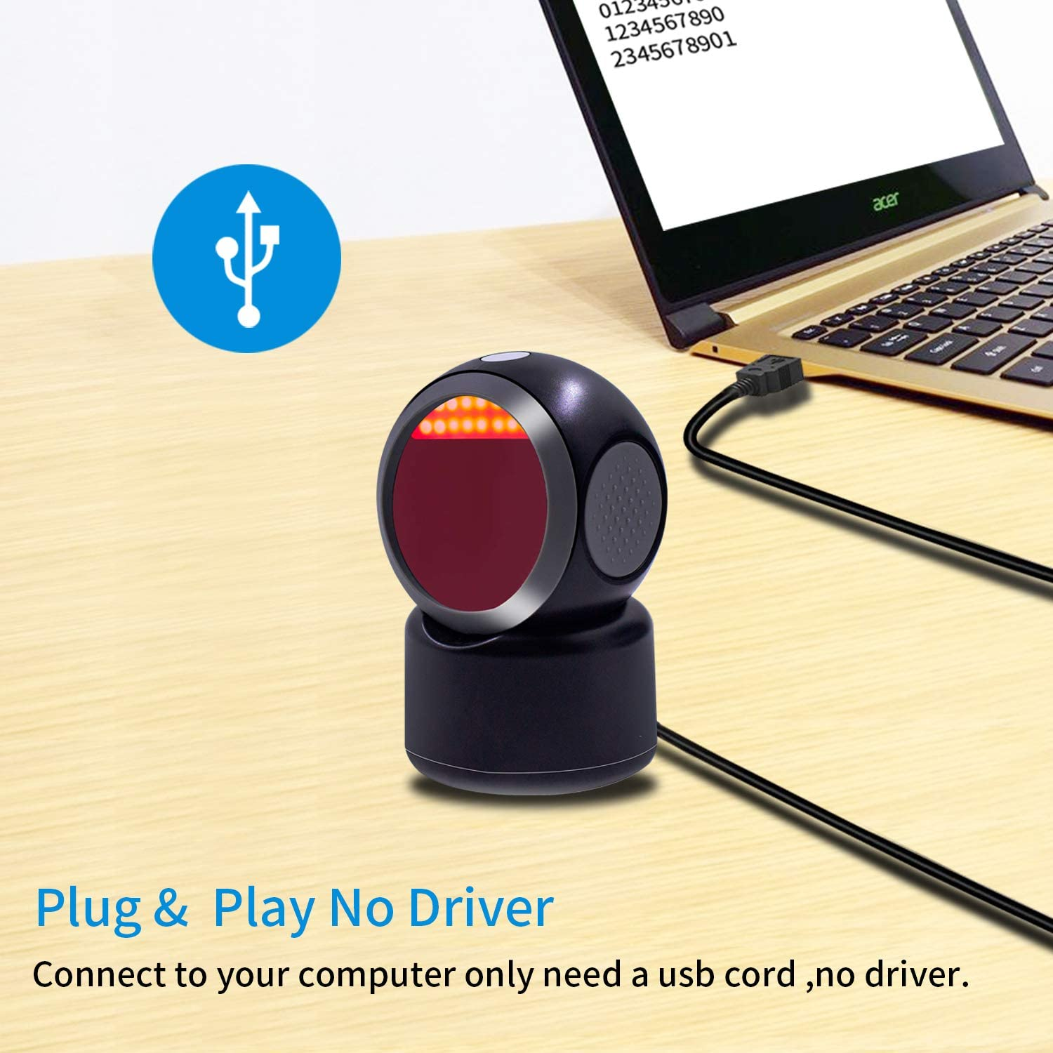 Symcode 1D 2D QR Desktop Barcode Scanner, Omnidirectional Hands-Free Automatic USB Barcode Reader Scanner, Capture Barcodes from Mobile Phone Screen, Automatic Image Sensing Barcode Scanner image number 2