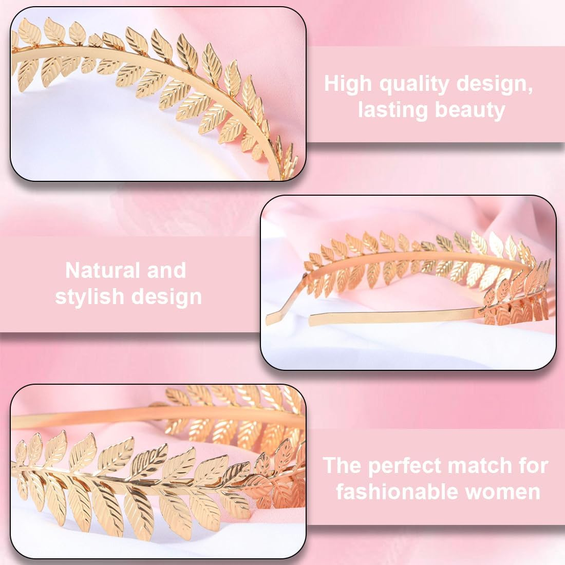 LAKJUOZ 1 Piece Roman Goddess Headband Women'S Hair Band Gold Headpiece Bridal Girls Laurel Wreath Hair Accessories Golden Wedding Boho Leaf Hair Crown Accessories image number 2