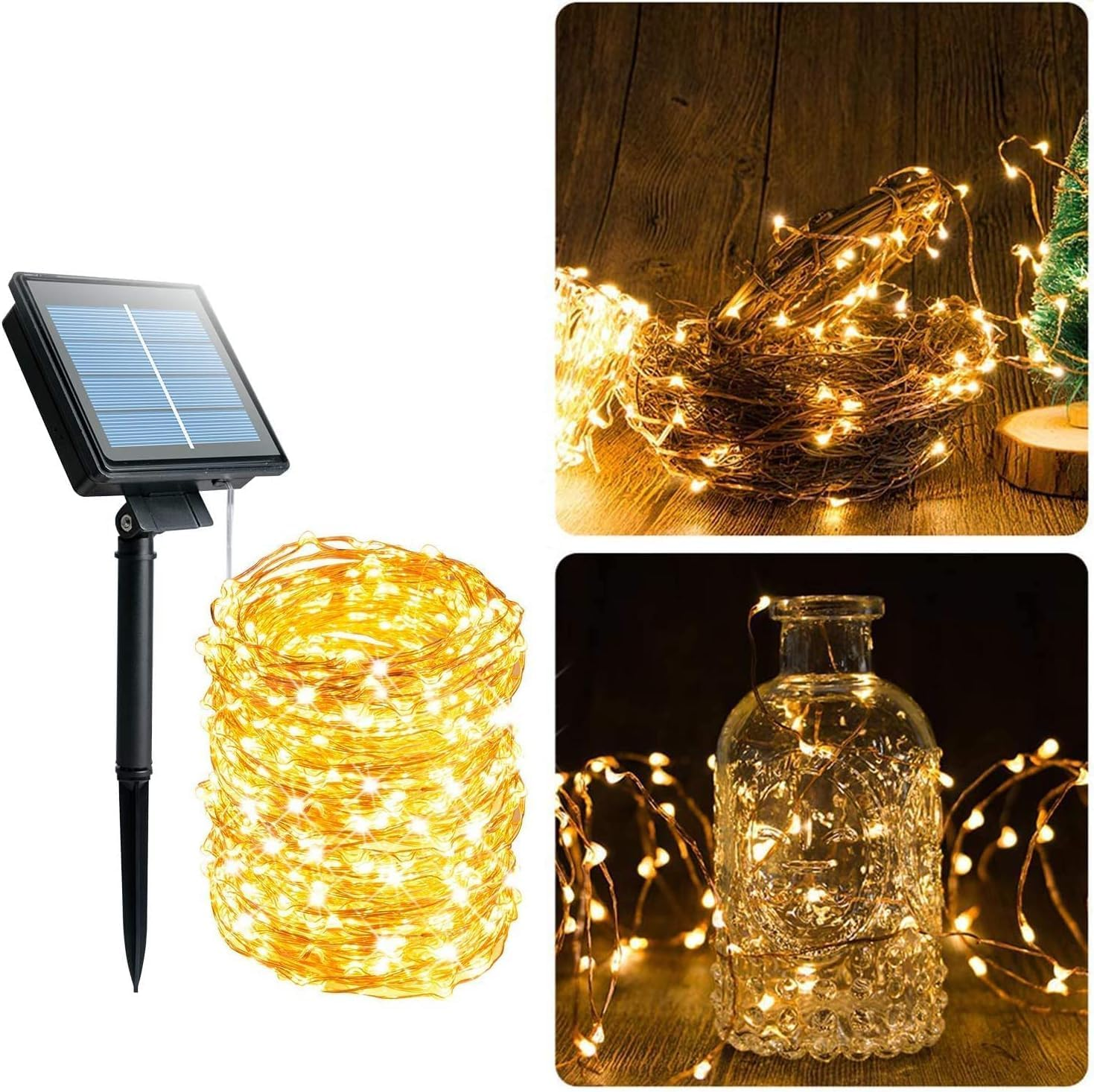 Solar String Lights Outdoor, Fime 32M 300 LED Solar Powered Fairy Light with 8 Lighting Modes, Waterproof Copper Wire Tree Lights Lights for Christmas Party Decoration (White)