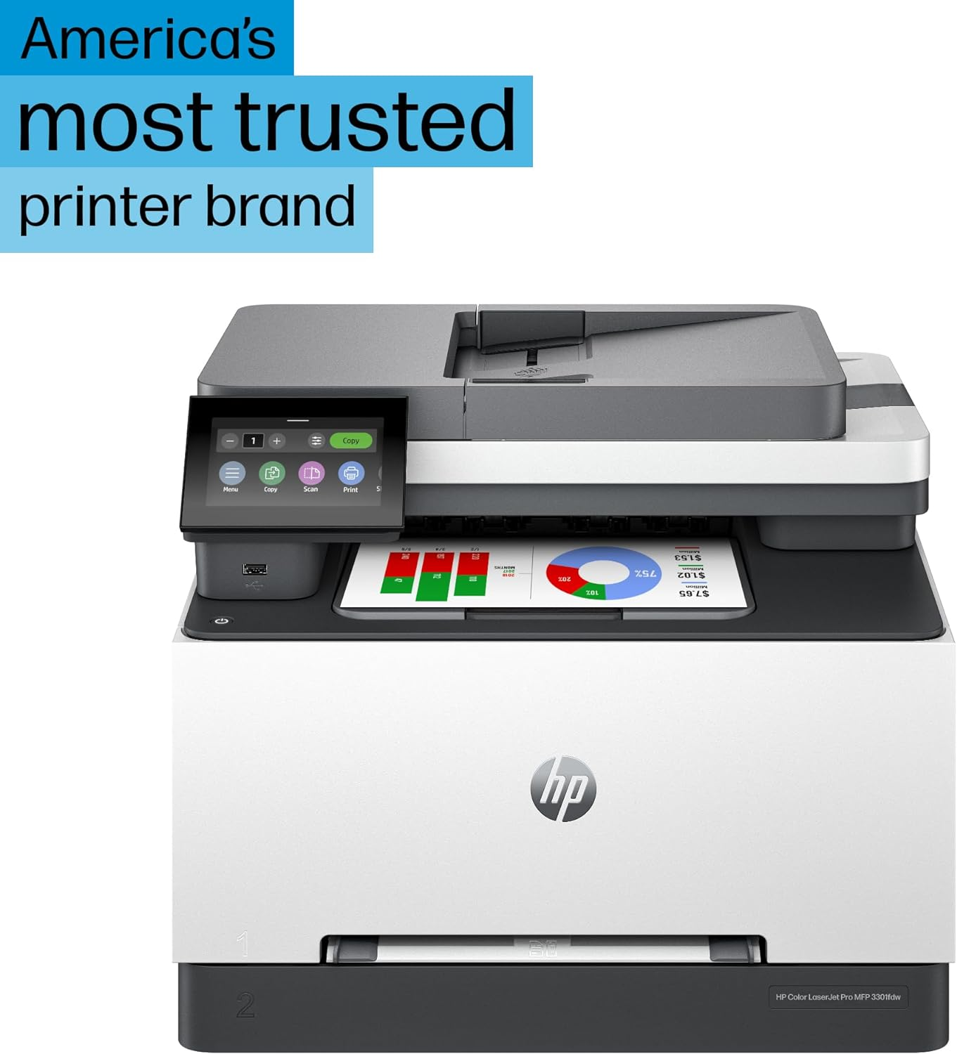 HP Color Laserjet Pro MFP 3301Fdw Wireless All-In-One Color Laser Printer, Office Printer, Scanner, Copier, Fax, ADF, Duplex, Best-For-Office (499Q5F) image number 4