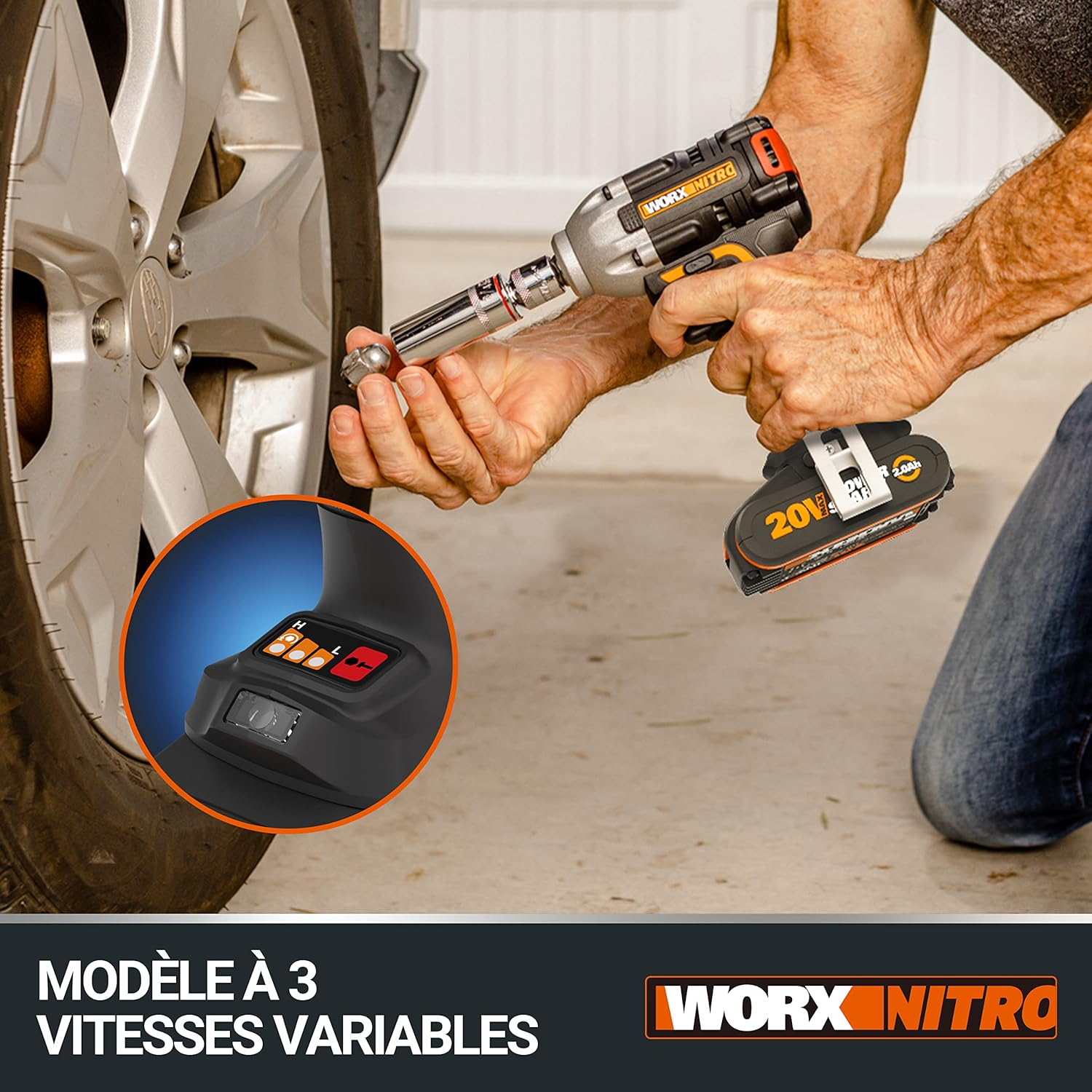 WORX WX272.9 Nitro Brushless Battery Impact Wrench 20 V - 300 Nm, with Variable 3-Speed Transmission and LED Light, Ideal for Various Screwing Work, without Battery and Charger image number 4
