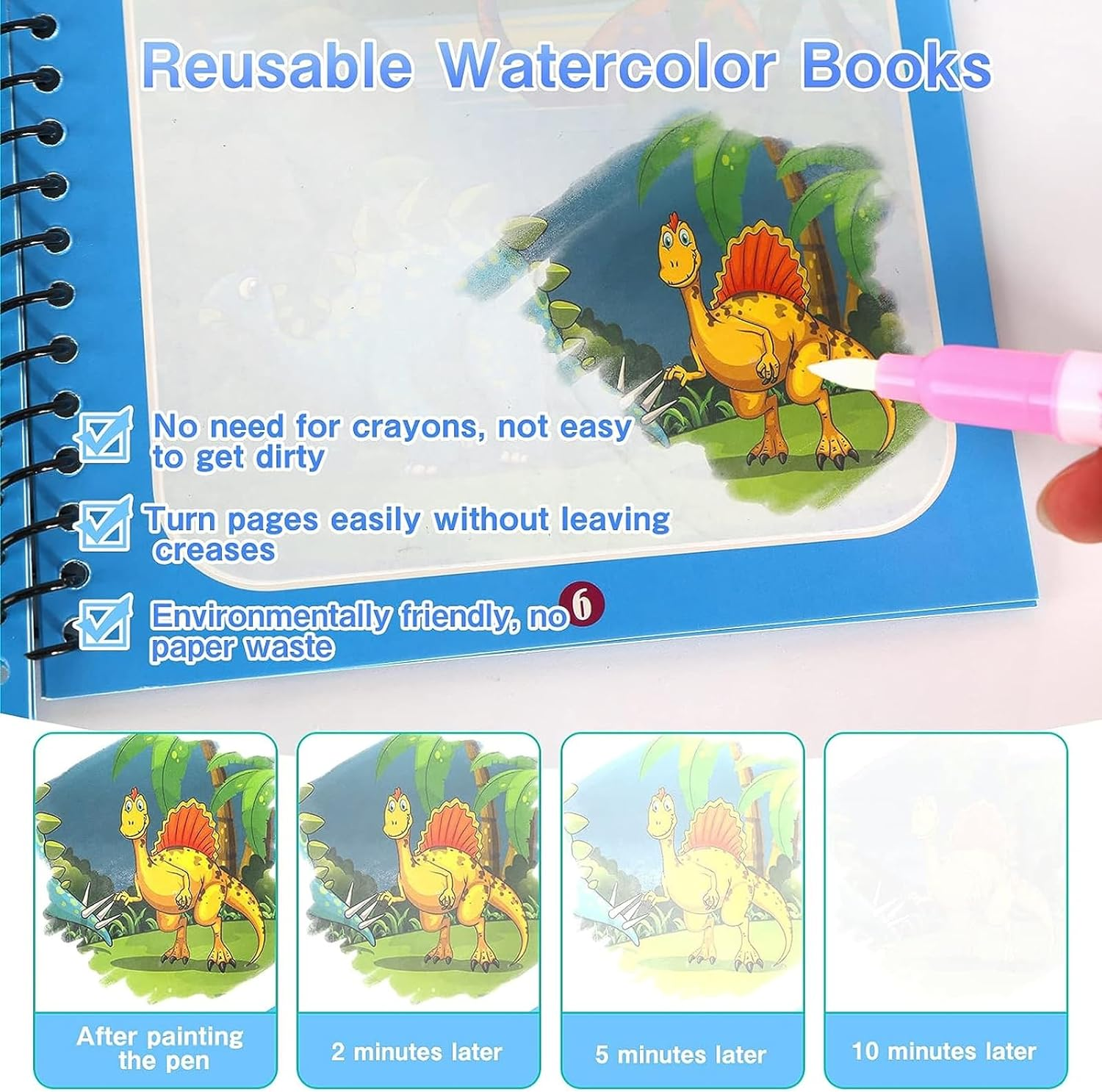 MYLEUS 6 Set Water Drawing Books for for Kids, Kids Montessori Toys Reusable Magic Water Coloring Book Magica Drawing Books Painting Toys Toddler Early Education Toys for Kids 3-6(Pen Random Color) image number 5