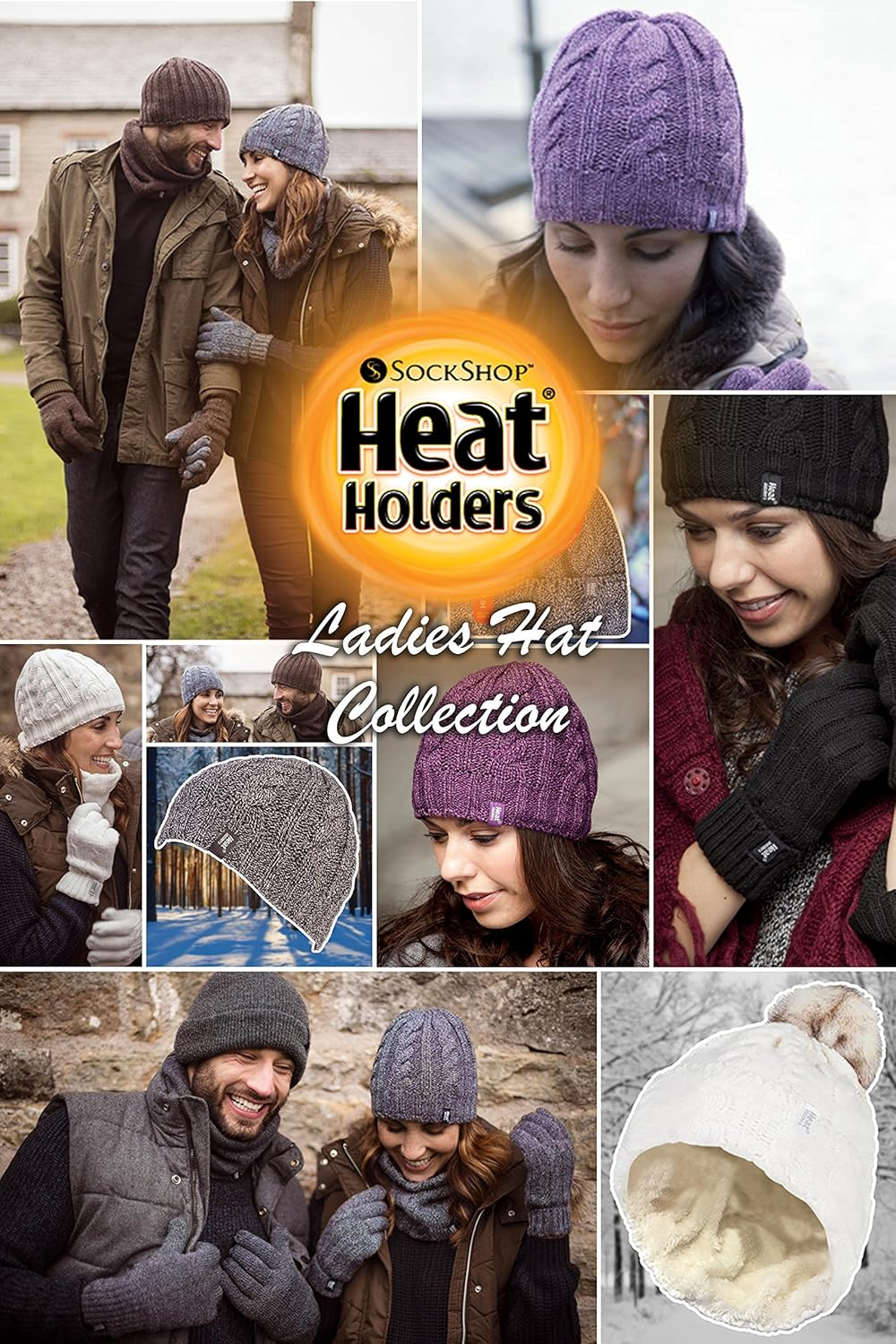 Heat Holders - Ladies Cable Knit Fleece Lined Thermal Winter Bobble Pom Pom Hat image number 4