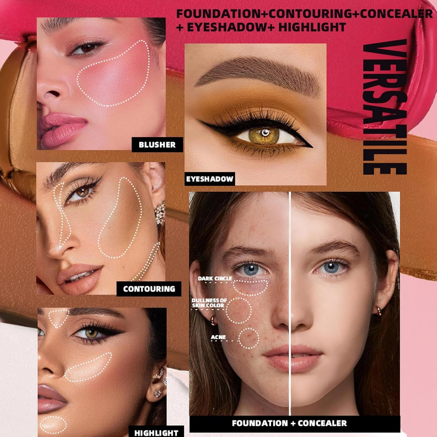 Ylnailky Cream Blush Palette - 16-Color Cream Blush Makeup Eyeshadow Palette | Long-Lasting Bronzer Foundation Cosmetics for Birthday Holiday Travel Work Wedding Party Home image number 1