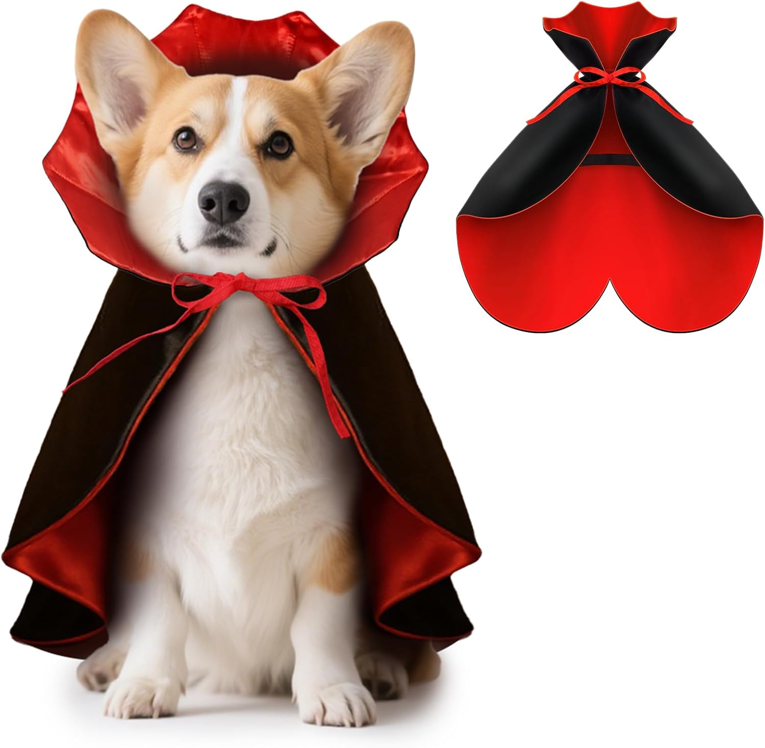 HSSPYY Halloween Dog Cape M (50Cm) &ndash; Vampire Cloak with Stand-Up Collar for Medium Dogs, Double Secure Fit (Neck & Chest), Durable & Comfortable Costume for Halloween Parties & Photos image number 2