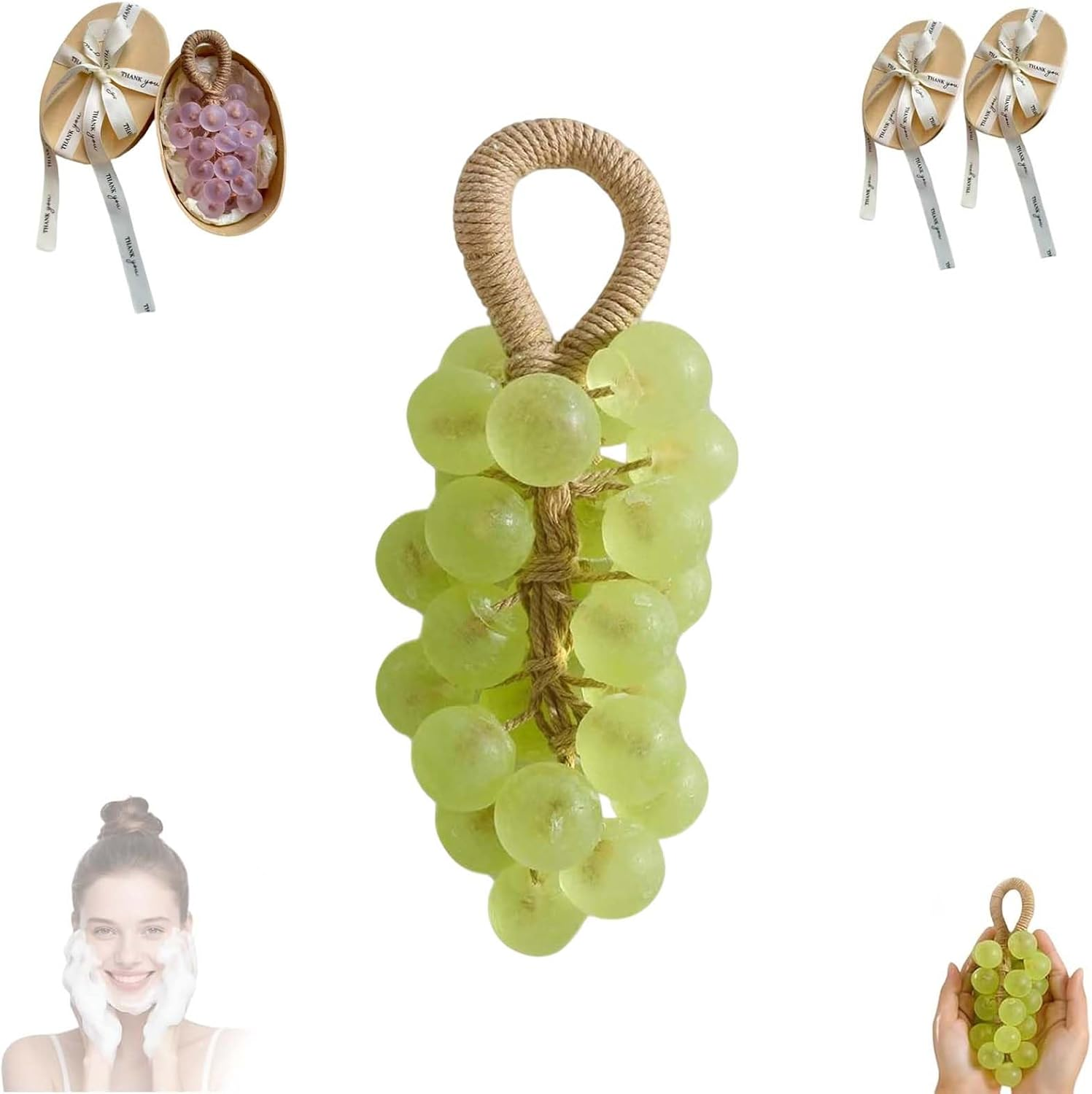 FLYTIN Grape Soap on a Rope, Handmade Crystal Grape Soap - Personalized Handcrafted Cleansing Tool, for Bathroom/Travel Washing Hands, Men Women All Skin Types (1, Purple)