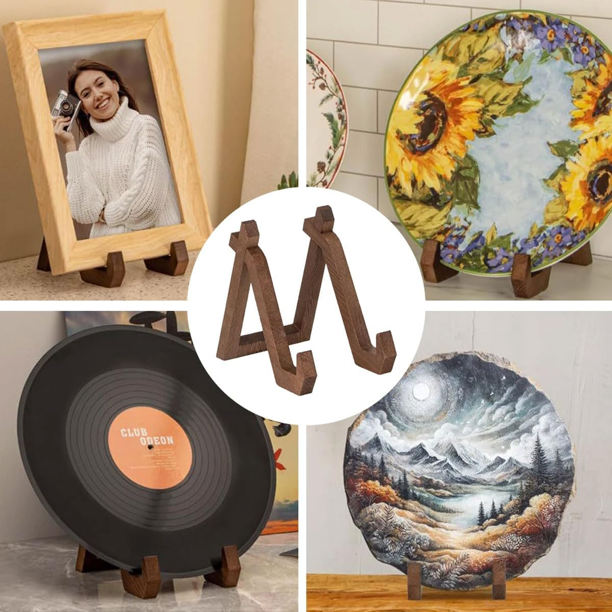 AIMALL Wooden Display Stand, Retro Solid Wood Base for Books, Records, and Menus, Adjustable and Durable, 6" Height Fits Items up to 13" Tall